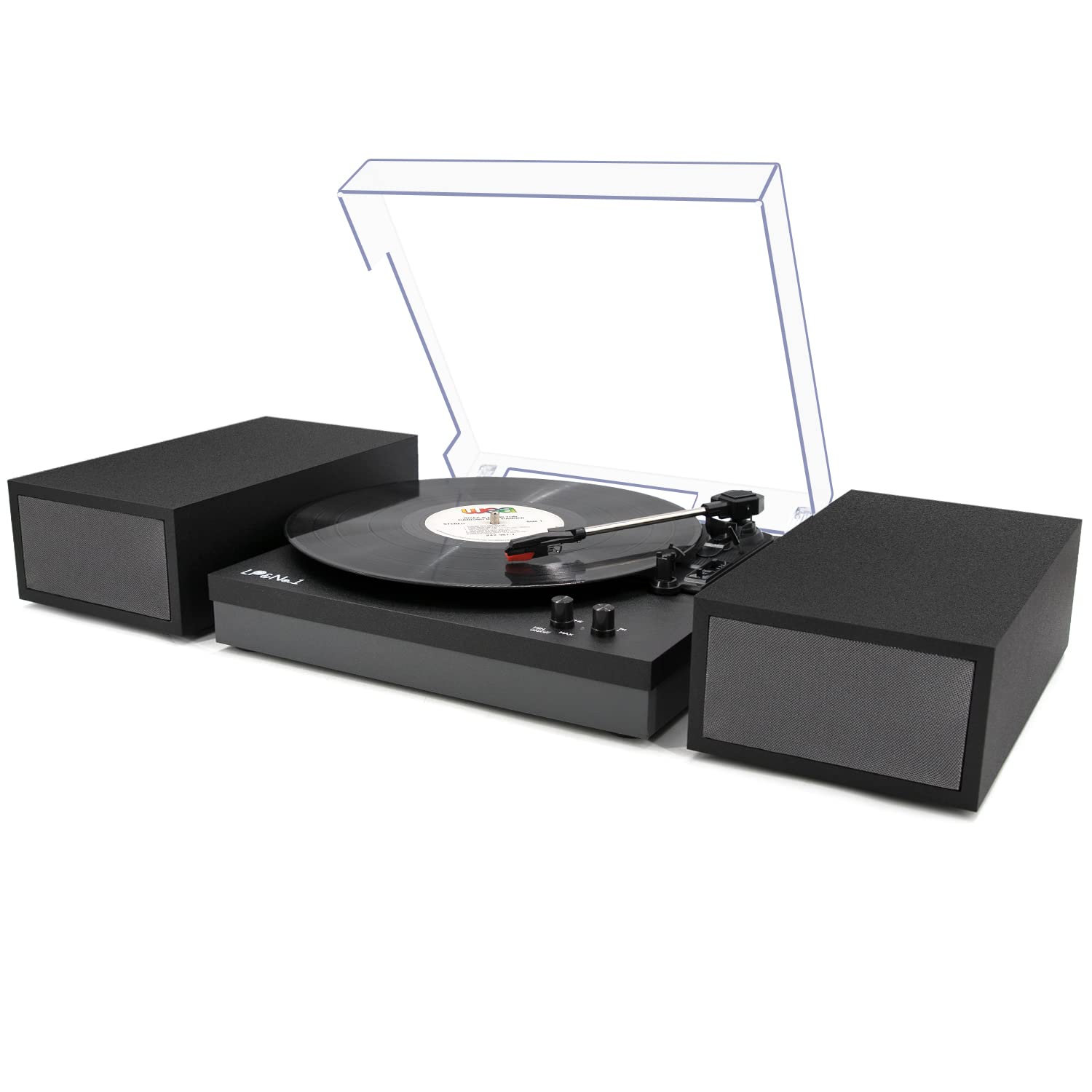 Vintage Record Player with Dual External Speakers - Wireless Turntable with RCA Output & Bluetooth Input (Black/Gray) - Perfect for Home Entertainment & Vinyl Collection Display