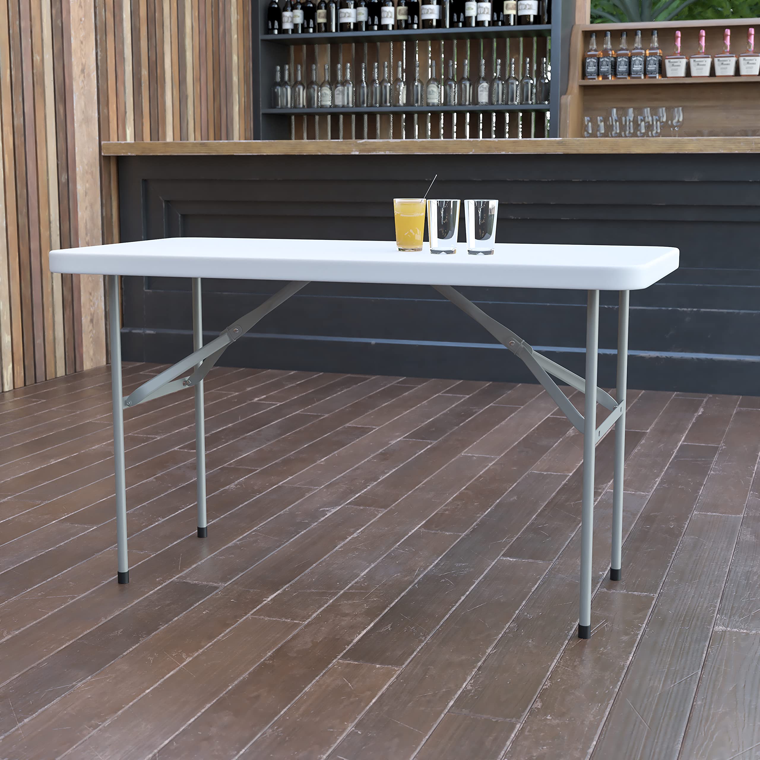4-Foot Granite White Plastic Folding Table - Heavy Duty Banquet & Event Table for Parties, Picnics, Camping & Outdoor Gatherings