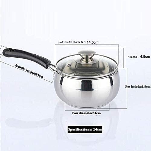 Stainless Steel Wok Soup Pot with Glass Lid - Nonstick Milk Pan & Saucepan with Heat-Resistant Handle - 14cm (5.5 Inch) - Perfect for Cooking, Boiling, and Simmering Soups, Stews, and Sauces
