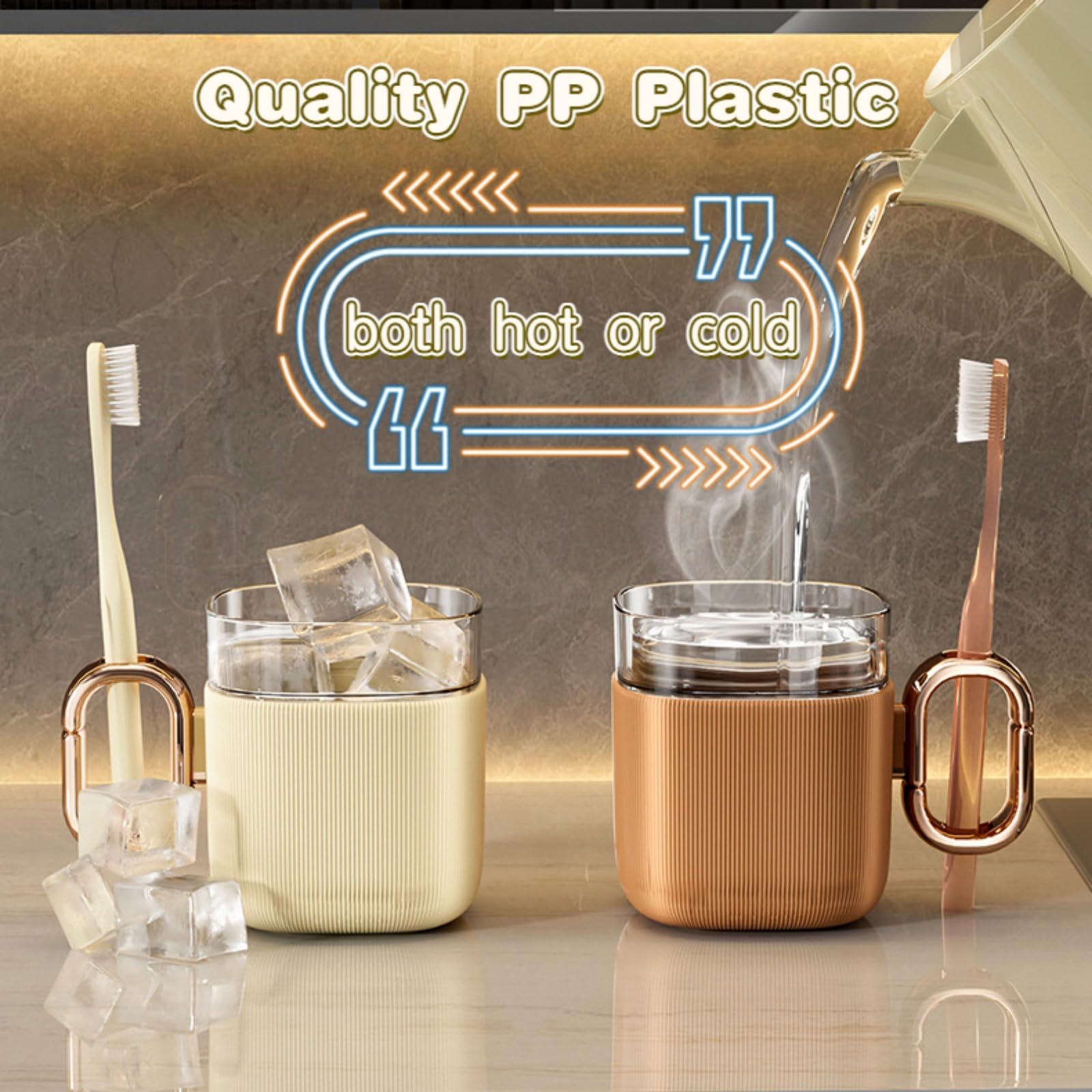 Plastic Mouthwash Cup with Hollow Handle - Toothbrush Holder & Toothpaste Organizer for Bathroom - White Dental Rinsing Mug for Oral Hygiene Care - Perfect for Home, Travel & Kids Bathroom Essentials