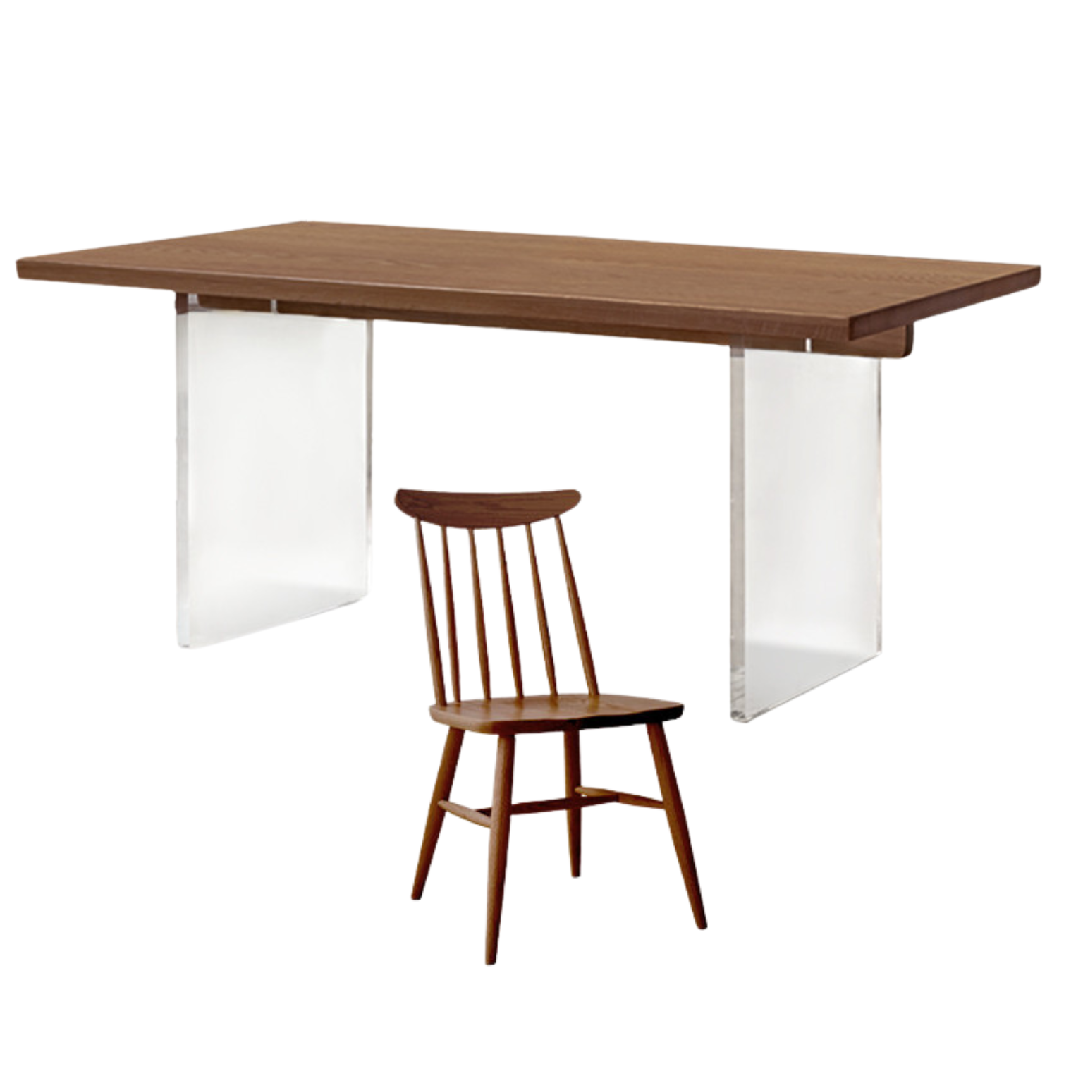 70.8x35.4x29.5 inch / 180x90x75 cm / Walnut color / Oak Suspended dining table + four Windsor chair