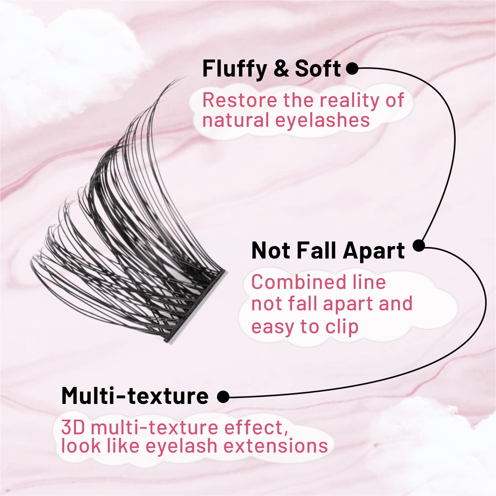 180 Pcs Fluffy Cluster Lashes for DIY Eyelash Extensions - Easy to Apply at Home, Includes Mirror (Tender, D-10-16 Mix) | Perfect for Natural Look, Bridal Makeup, and Daily Wear
