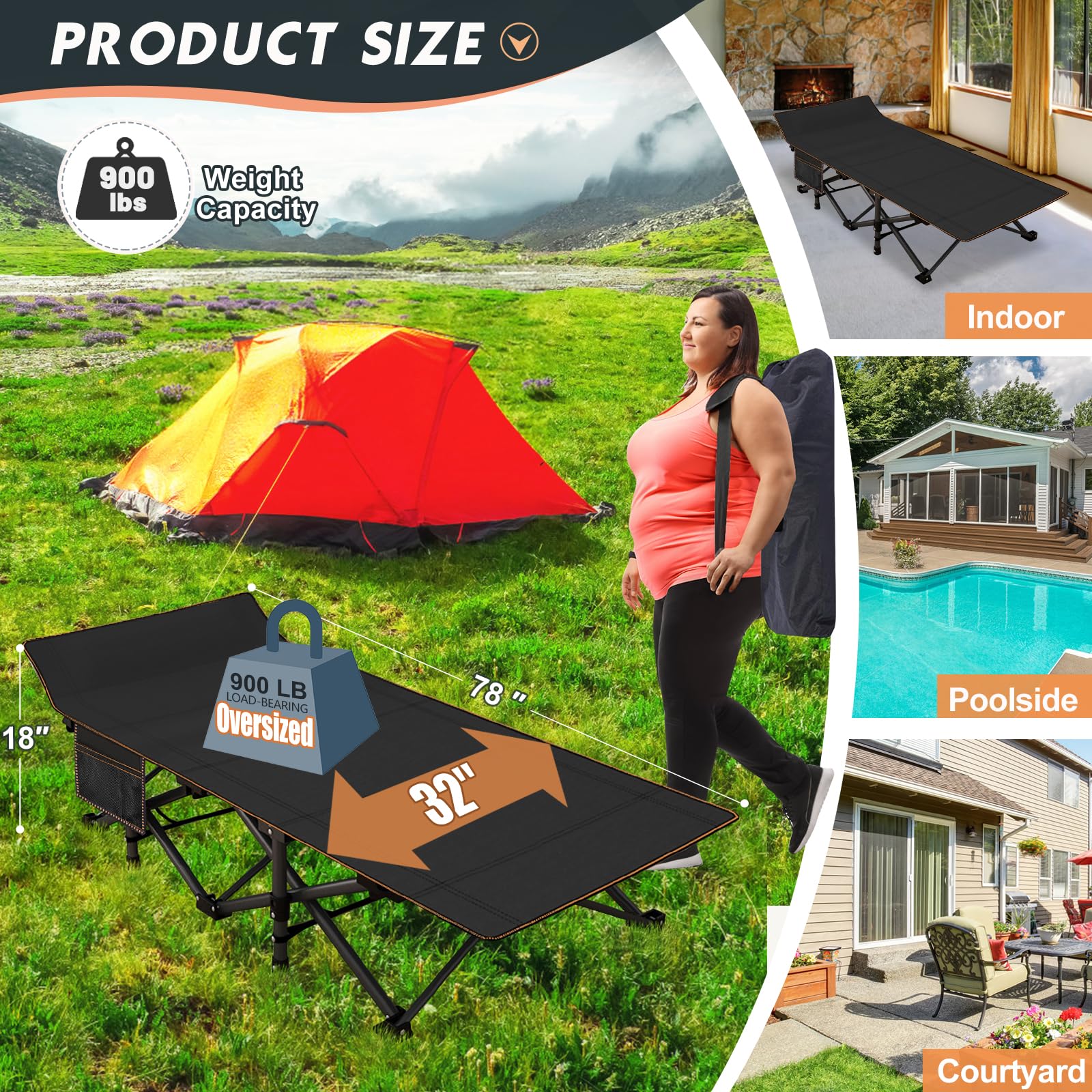 **MOPHOTO XXL Heavy Duty Folding Camping Cot for Adults - 78