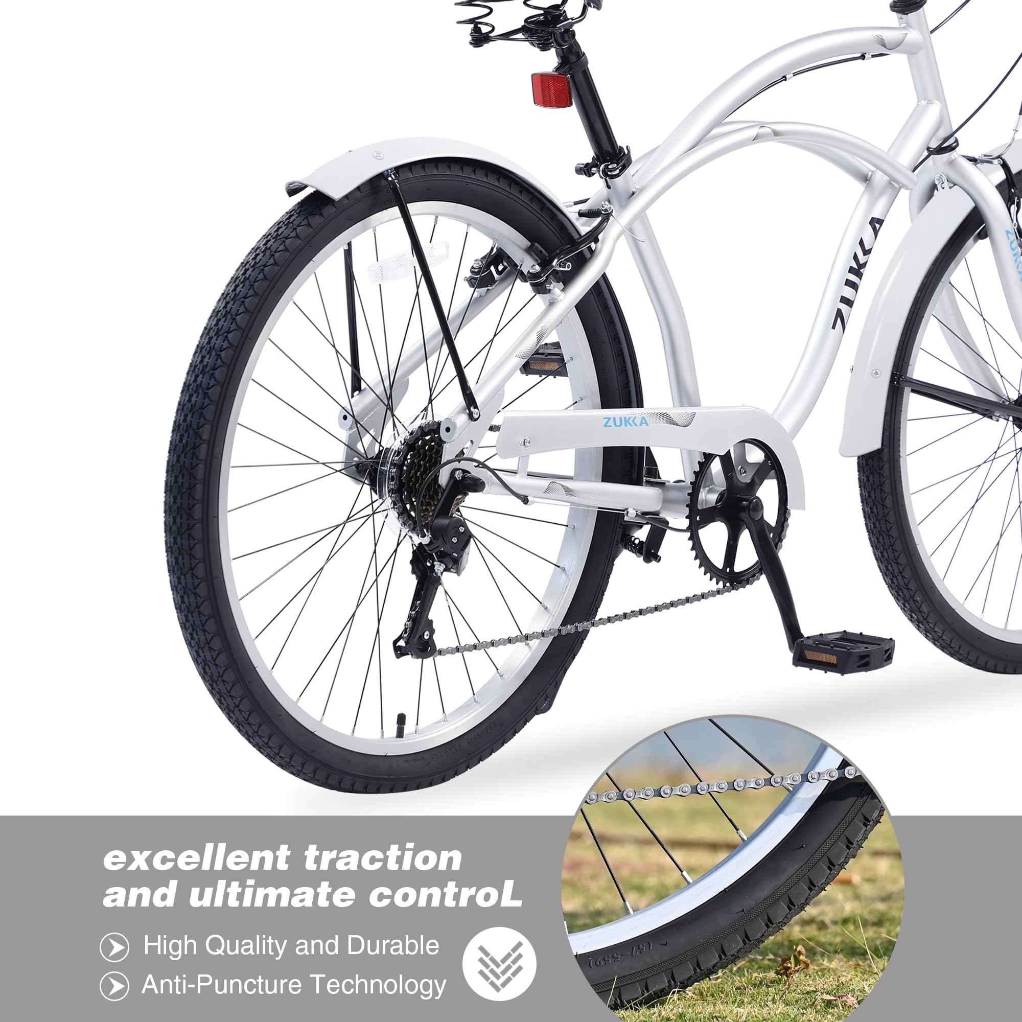 26 Inch Beach Cruiser Bike for Women, Men & Seniors - 7-Speed Hybrid Commuter Bike with Steel Frame - Perfect for City Riding, Beach Cruising & Daily Commutes (7 Color Options)