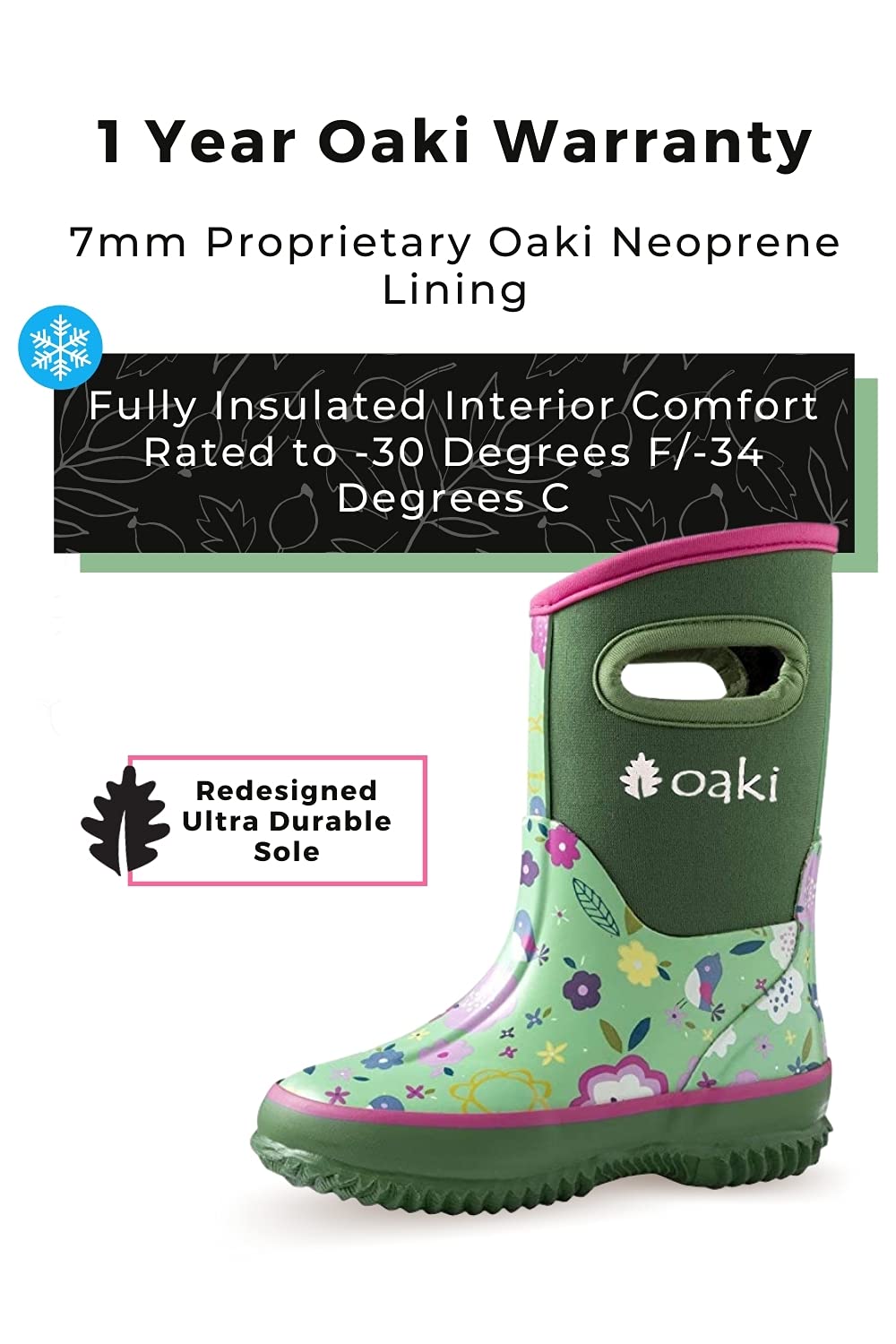 OAKI Kids Neoprene Waterproof Rain Boots for Boys & Girls - Warm Winter Snow Boots, Mud Muck Boots for Outdoor Play, Puddle Jumping & Farm Activities