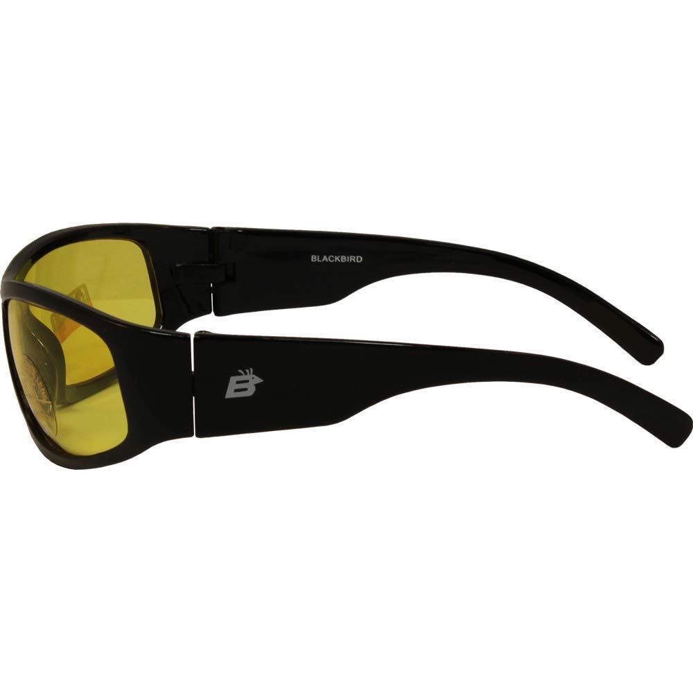 Blackbird Sport Motorcycle Riding Sunglasses - UV Protection, Anti-Glare, Lightweight Black Frame with Yellow Lenses for Men & Women - Perfect for Cycling, Motorcycling, and Outdoor Sports