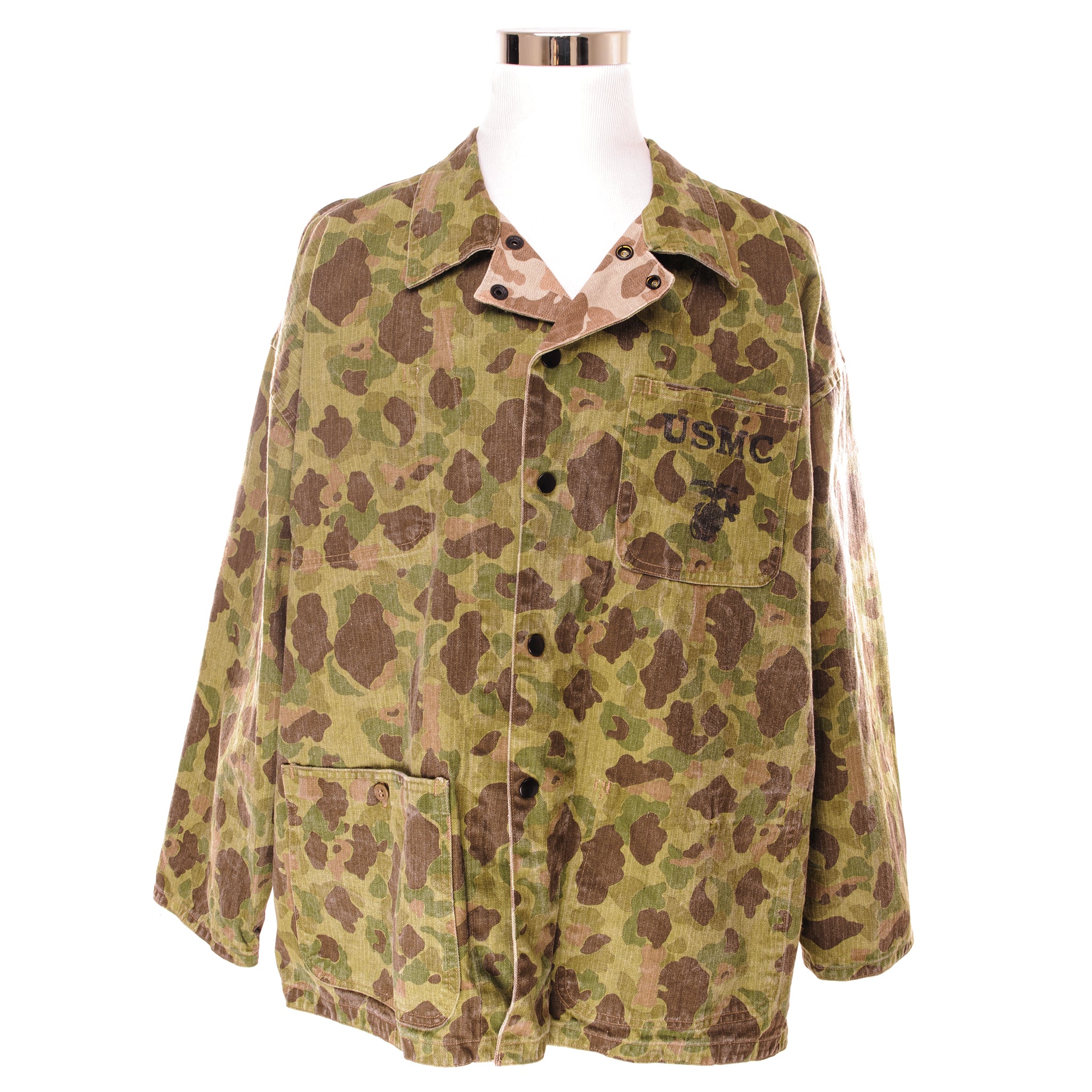 Vintage USMC HBT Frogskin Reversible Camouflage Utility Jacket - WWII Era Military Surplus - Size XL - Perfect for Reenactment, Outdoor Hunting & Vintage Fashion Collectors