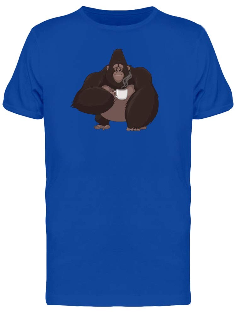 Gorilla Drinking Coffee T-Shirt for Men - Funny Graphic Tee for Casual Wear, Coffee Lovers & Animal Fans