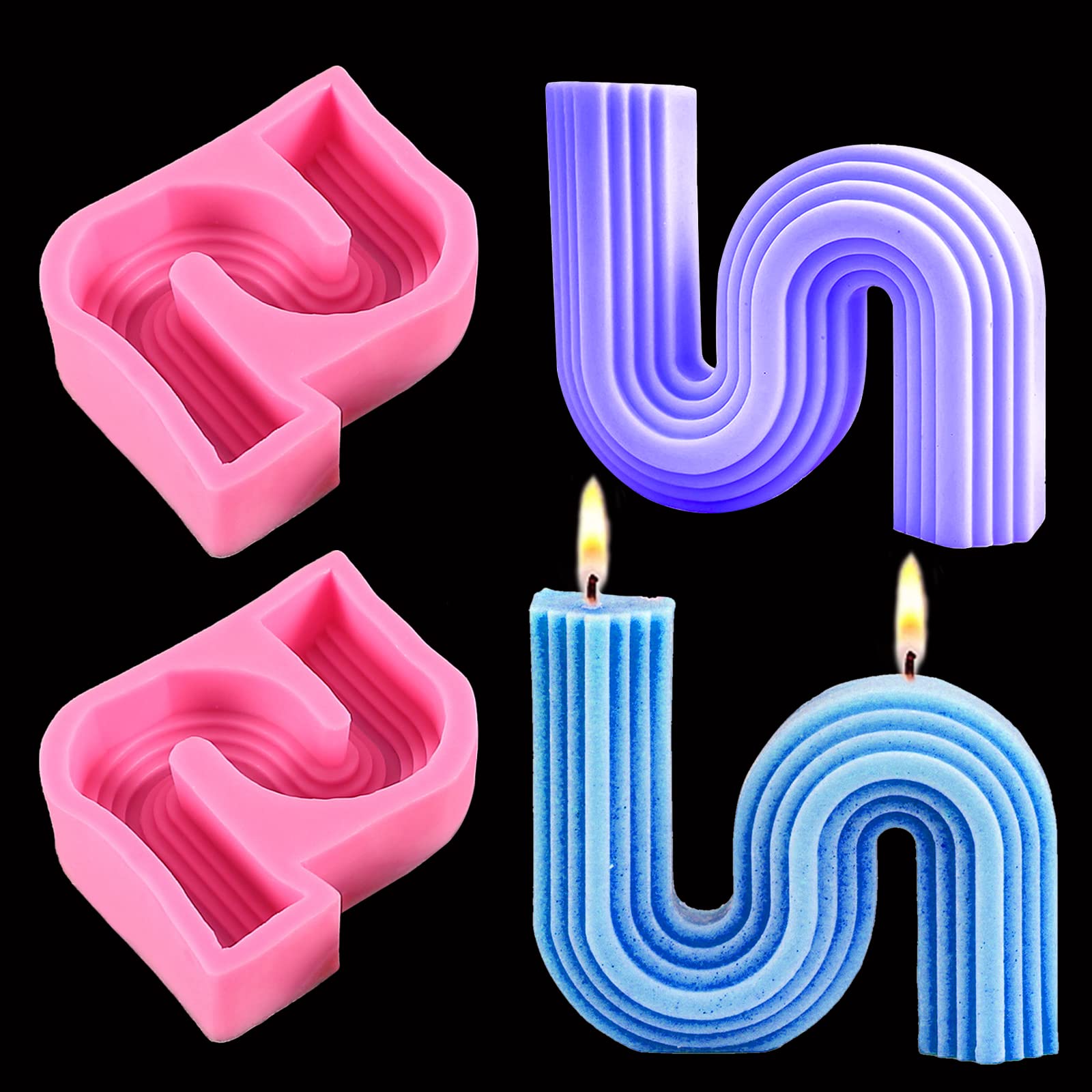 Wehous 2PCS S-Shaped Silicone Candle Molds - 3D Geometric DIY Soap, Chocolate, Resin, Clay Molds for Handmade Candles, Wedding & Home Decor - Perfect for Crafting, Gifts & Party Favors