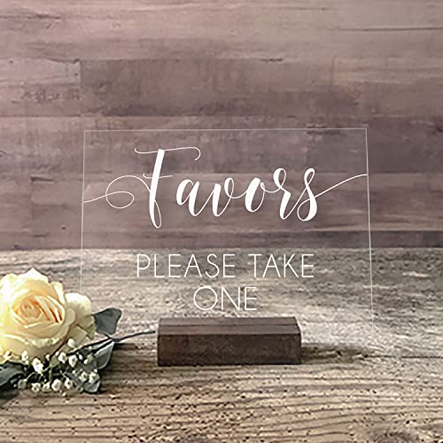 5x7 Acrylic Wedding Favors Sign with Dark Walnut Stand - Elegant 'Please Take One' Table Sign for Bridal Showers, Receptions & Anniversary Parties