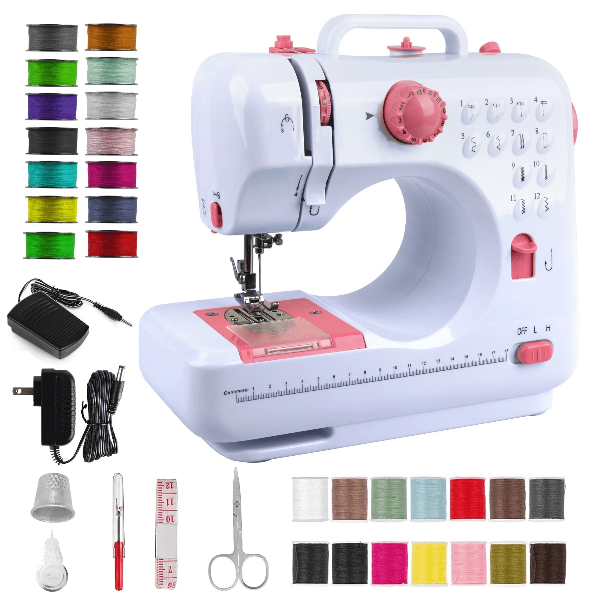 BCOOSS DGNFRJ Beginner Sewing Machine - 12 Built-in Stitches, Portable & Multi-Functional for Home DIY, Quilting, Dressmaking - Pink (Ideal for Crafting, Mending Clothes & Small Projects)