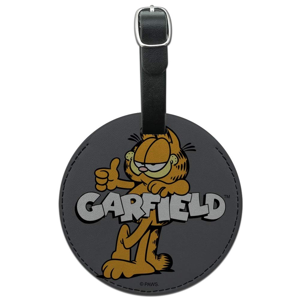 Garfield Logo Round Leather Luggage Tag - Durable Suitcase ID Tag for Carry-On Bags | Perfect for Travel, Business Trips & Vacation Identification