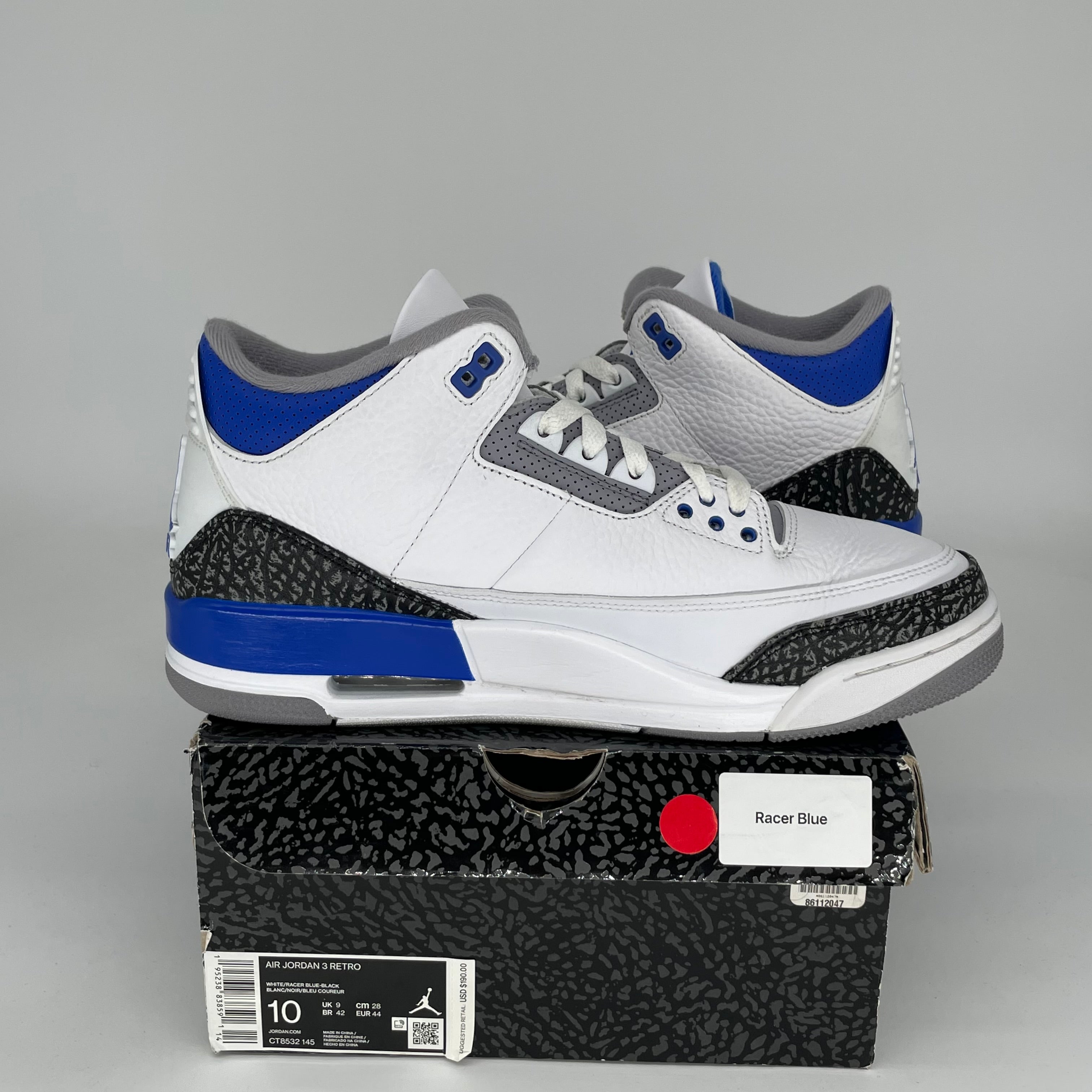 AIR JORDAN 3 RACER BLUE Men's Basketball Shoes Size 10 - Retro Style Sneakers for Running & Streetwear (CT8532-145) | Perfect for Sports, Gym Workouts and Casual Fashion