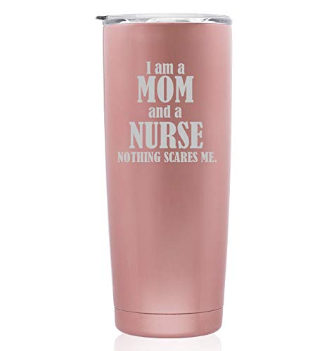 Rose Gold Double Wall Vacuum Insulated Stainless Steel Tumbler - 20oz Skinny Travel Mug for Women, Nurses & Moms - Keeps Drinks Hot/Cold for Hours - Perfect for Work, Commuting & Outdoor Activities