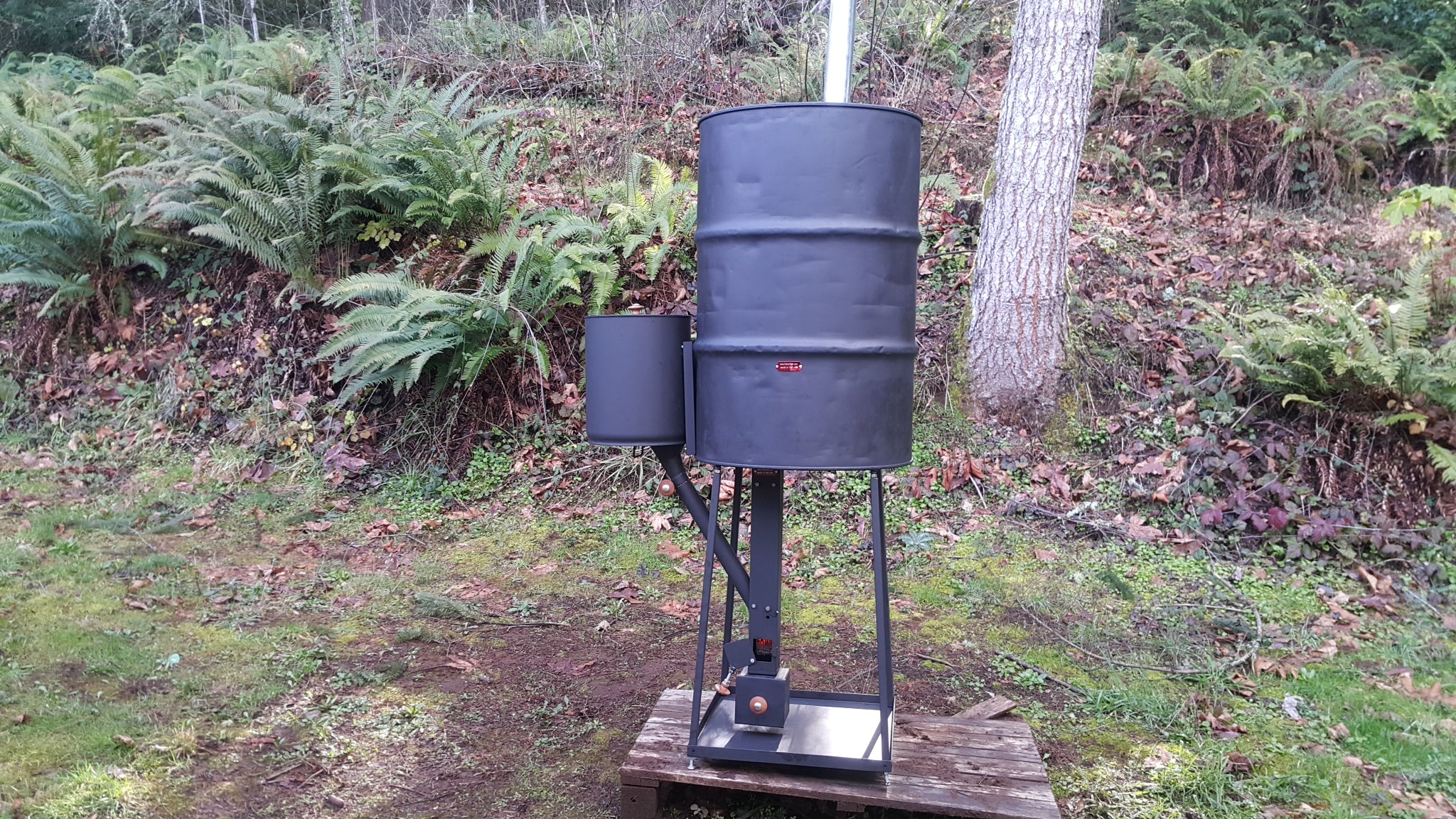 CHP BS Complete Wood Pellet Rocket Barrel Stove - Gravity Feed TLUD Mass FAR Infrared Heater for Camping, Off-Grid Living & Emergency Heating
