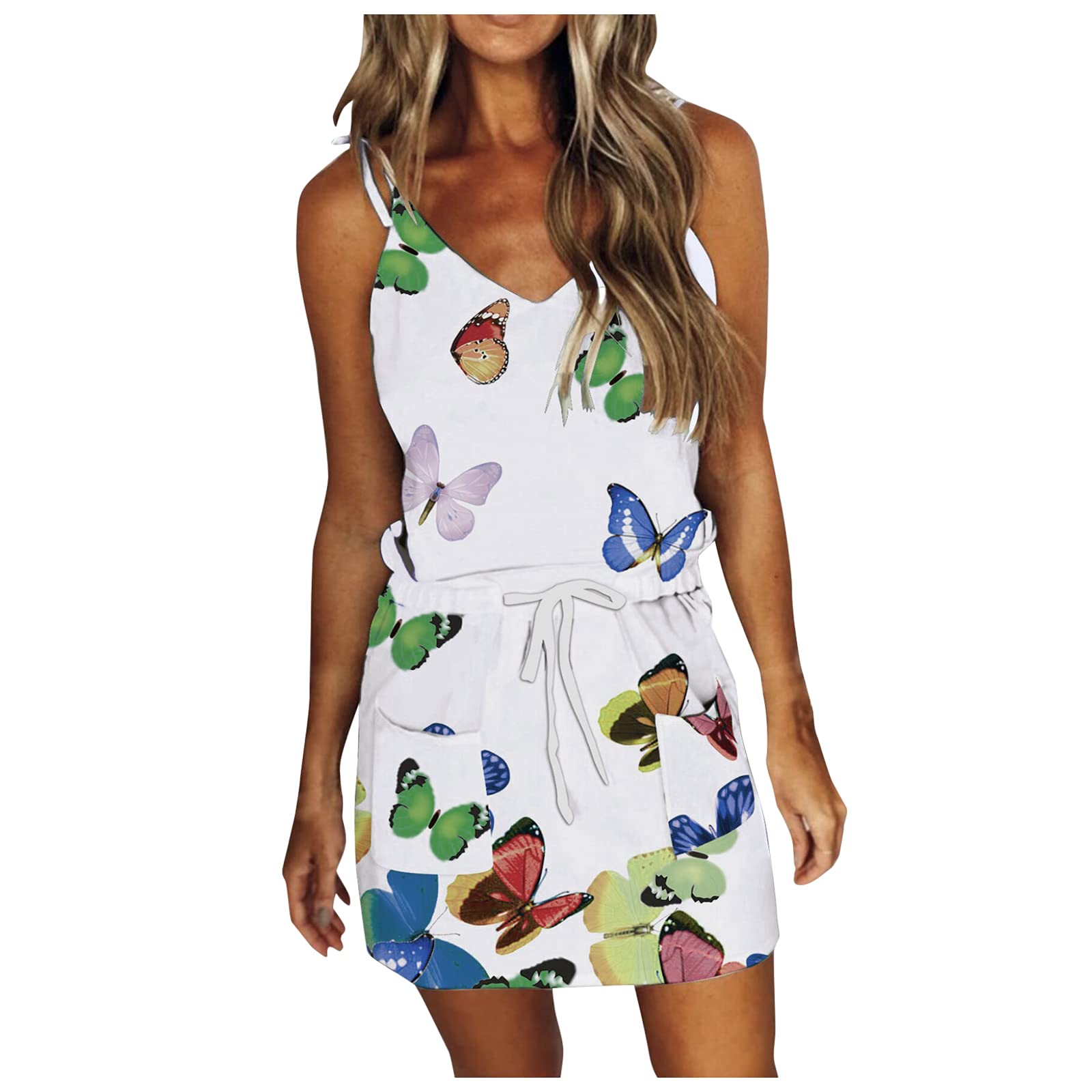 Women's Floral Print Summer Beach Dress with Bow Knot - Casual Swing Mini Dress for Vacation, Pool Party & Outdoor Date Night