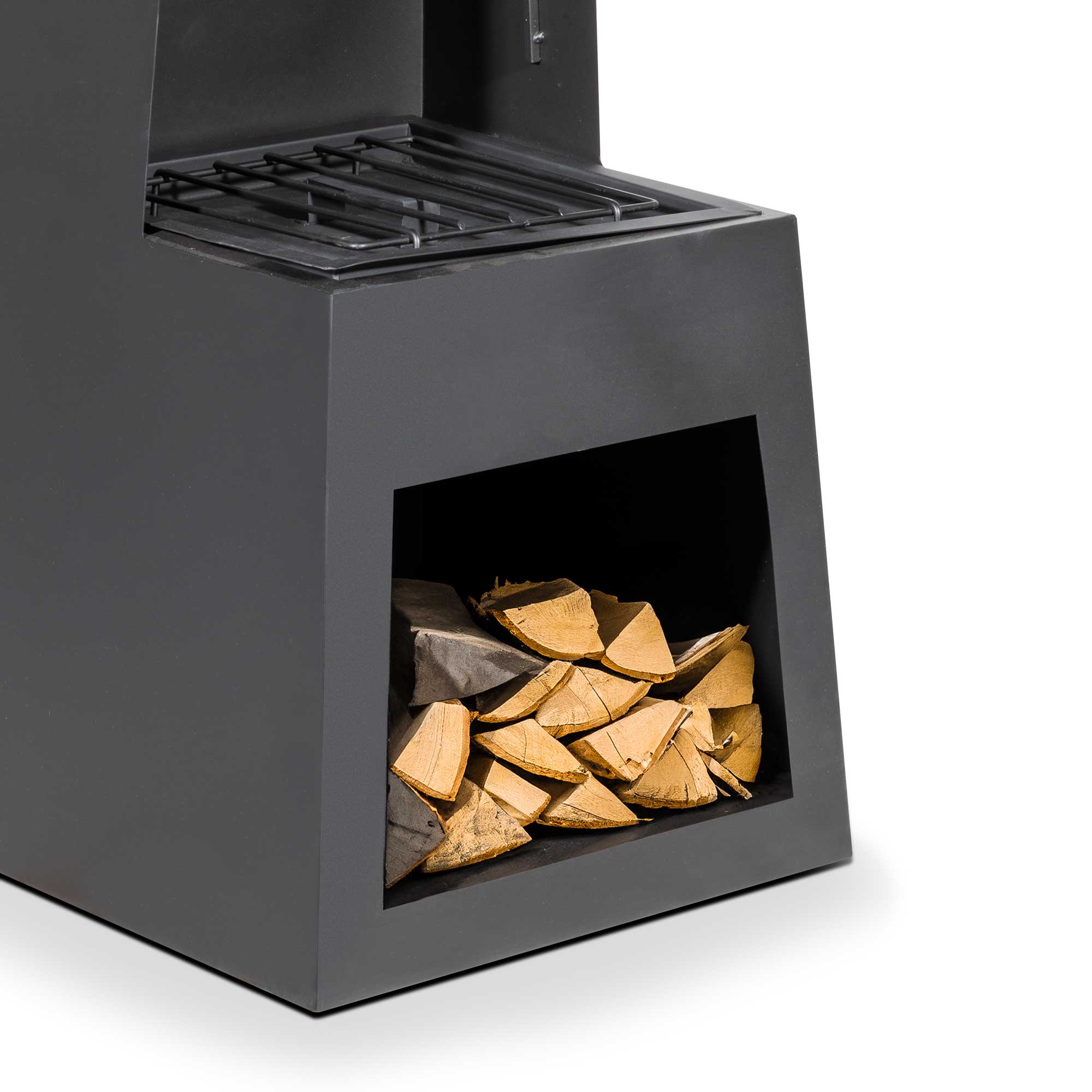Pyramid Chiminea Outdoor Fireplace - Black Steel Patio Heater with Firewood Storage (DG107) - Perfect for Backyard, Garden, and Camping Gatherings