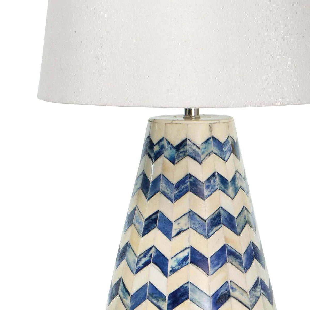 Cassia Chevron Table Lamp - Blue Ceramic Nightstand Lamp for Bedroom, Living Room, Office - Modern Decorative Lighting with Fabric Shade
