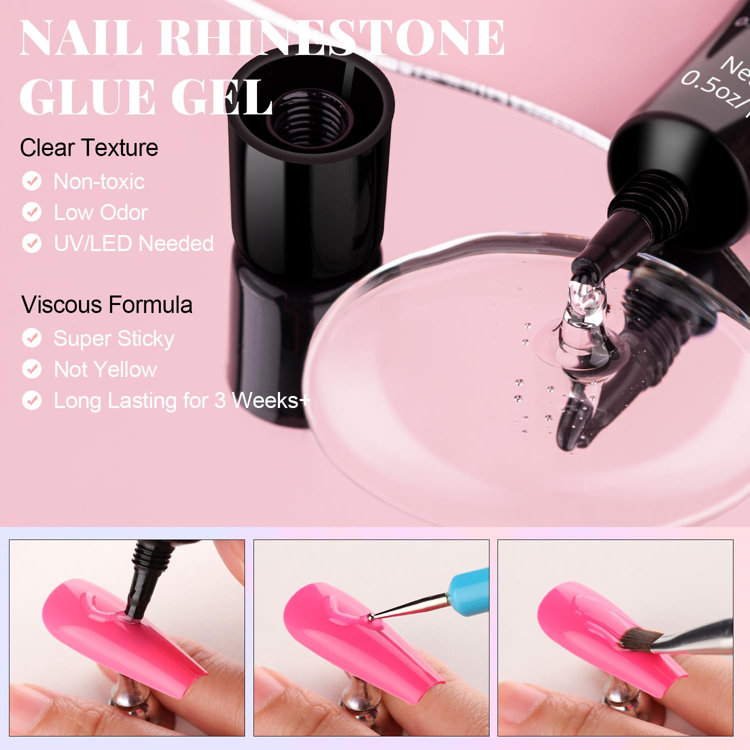 3D Nail Charms Kit with Rhinestones, AB Gems, Caviar Beads & Flatback Pearls - UV Curing Glue Gel & Dotting Tools Included - Perfect for DIY Manicure, Nail Art Designs & Salon Professional Use
