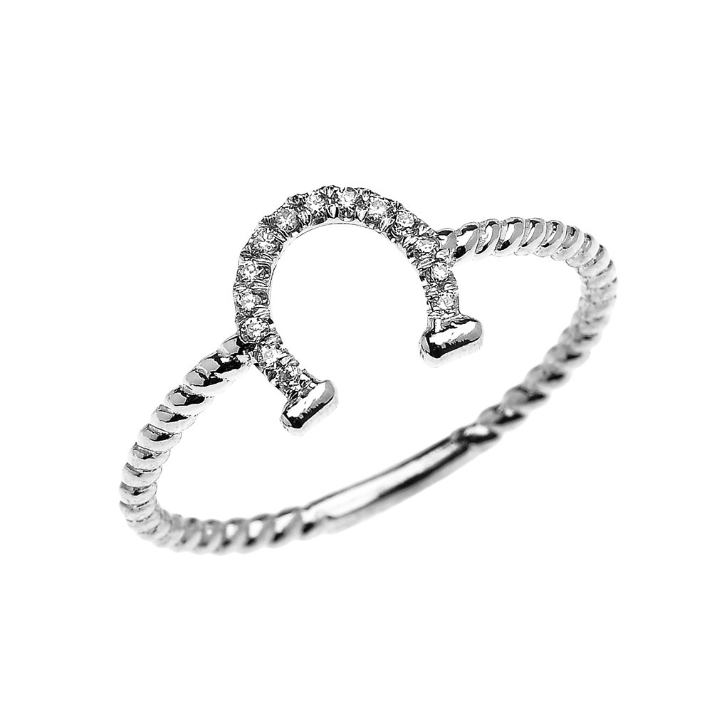 14K White Gold Dainty Diamond Horseshoe Ring for Good Luck - Elegant Jewelry Gift for Women, Bridesmaids, Birthday & Everyday Wear