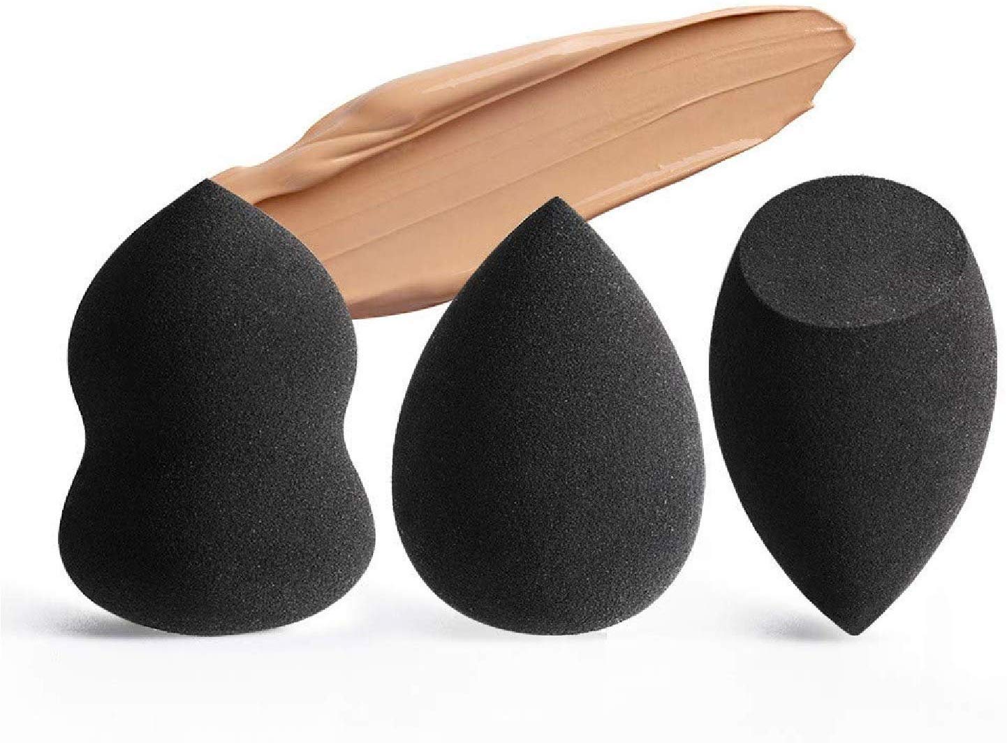Latex-Free Makeup Sponges - 3 Pack Black Beauty Blenders for Foundation, Powder, Cream & Liquid Cosmetics | Multi-Shape Puff Set for Flawless Face & Body Application | Perfect for Professional Makeup Artists & Home Use