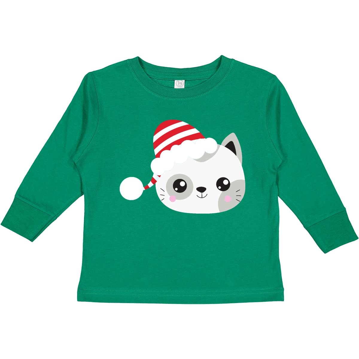 Inktastic Christmas Cat Toddler Long Sleeve T-Shirt - Cute Cat with Santa Hat for Holiday Family Photos & Festive Outfits