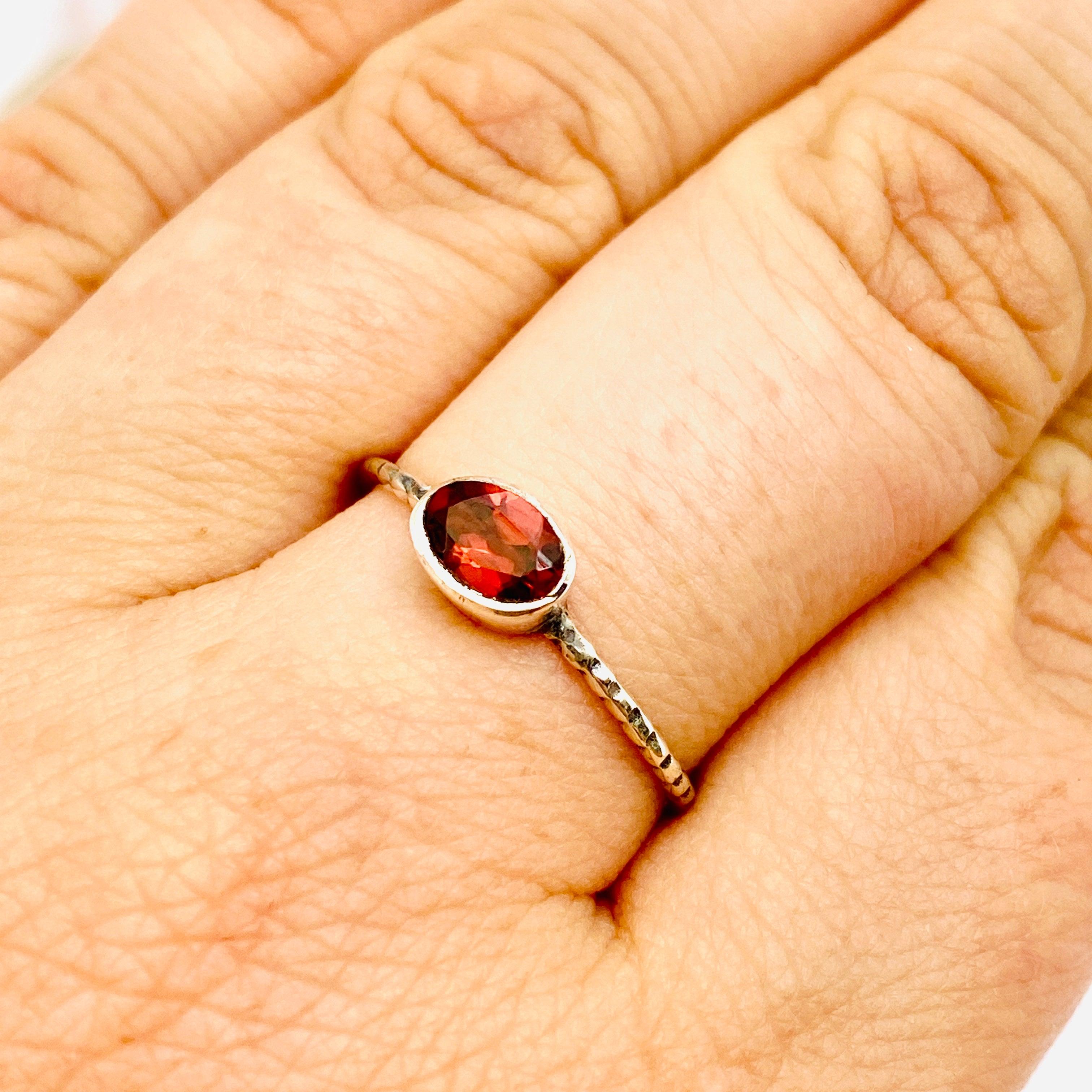 Garnet Oval Faceted Fine Band Ring R3750 GA - Elegant Jewelry for Women, Perfect for Weddings, Anniversaries & Special Occasions