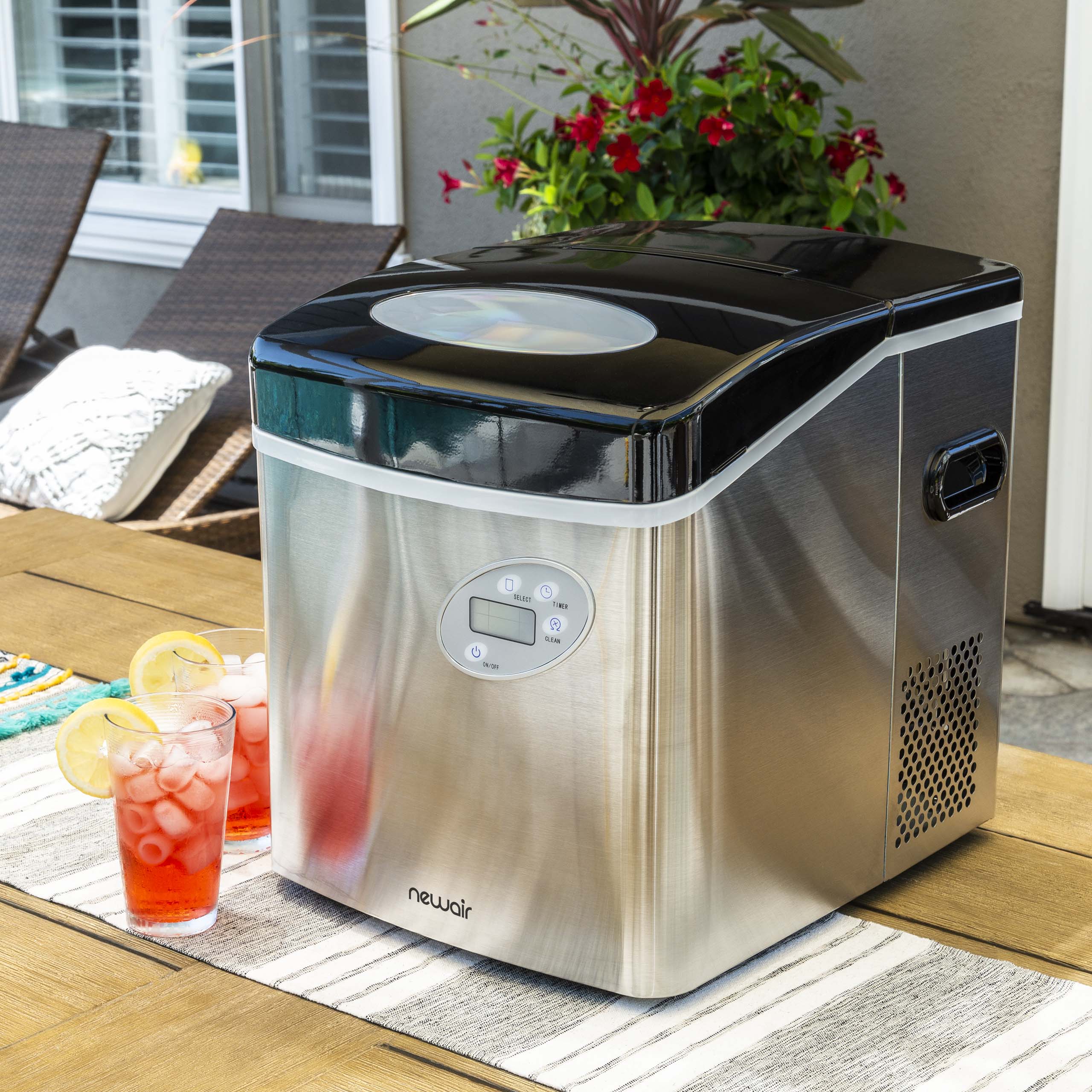 Newair® Countertop Ice Maker - 50 lbs/Day, Bullet Ice Machine for Home, Office, or Party - Fast & Portable Ice Maker in Red