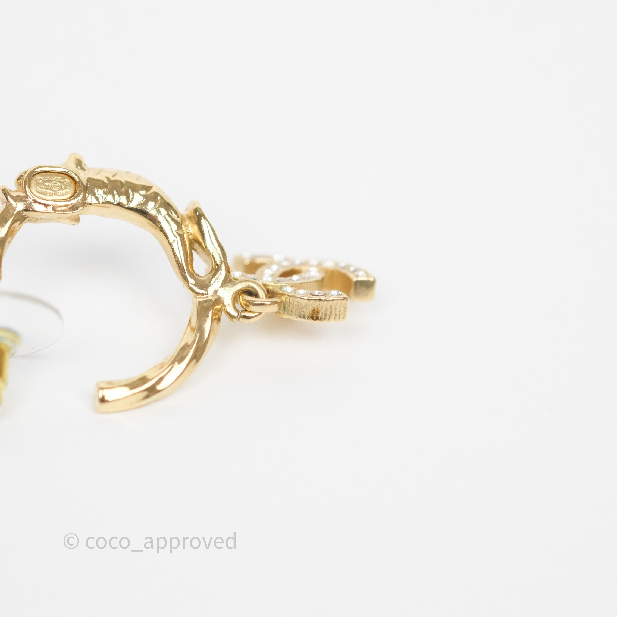 Chanel CC Crystal Hoop Earrings for Women - 23V Gold Tone Luxury Fashion Jewelry - Perfect for Parties, Weddings & Special Occasions