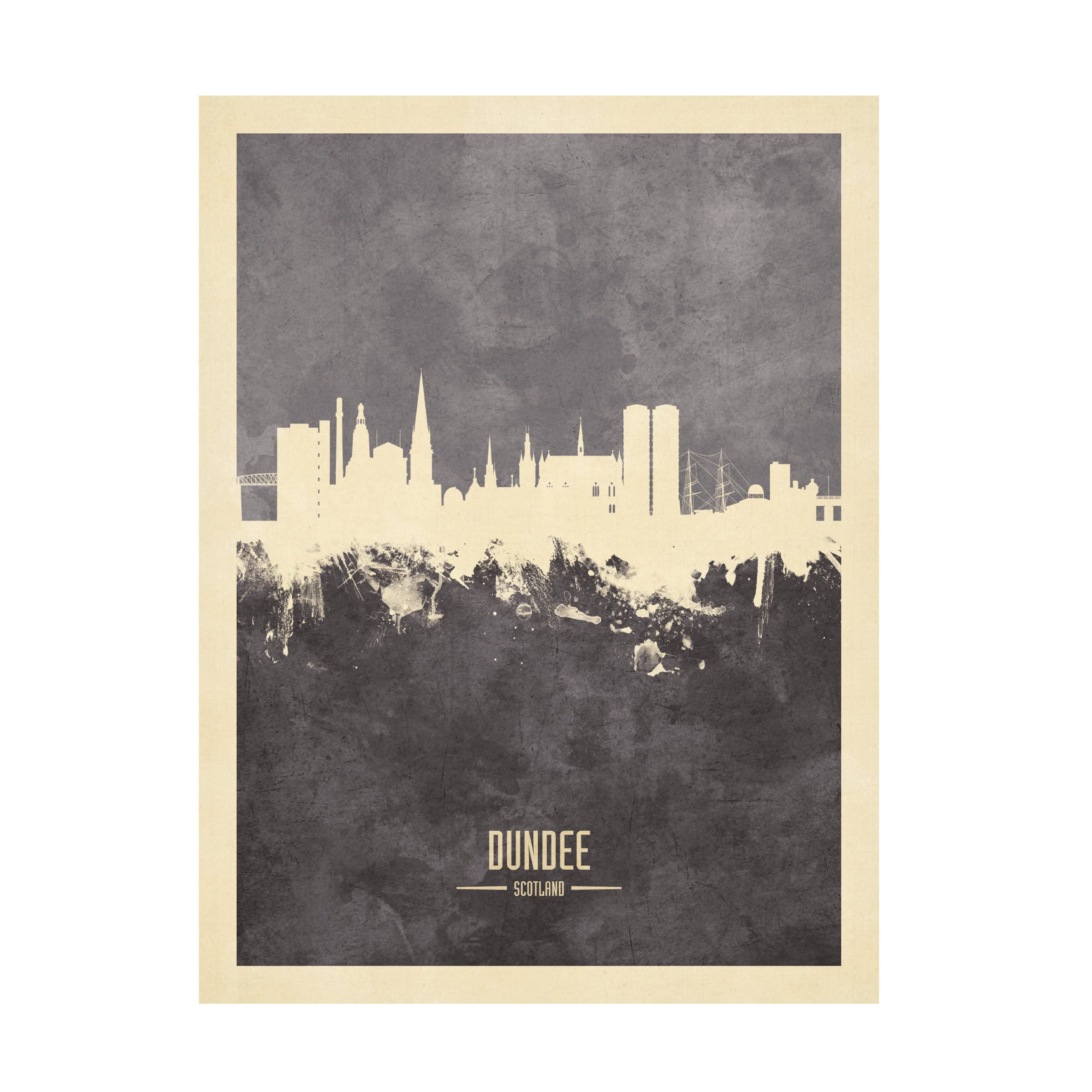 Michael Tompsett 'Dundee Scotland Skyline Gray' Canvas Art Print - Modern Cityscape Wall Decor for Living Room, Office & Bedroom