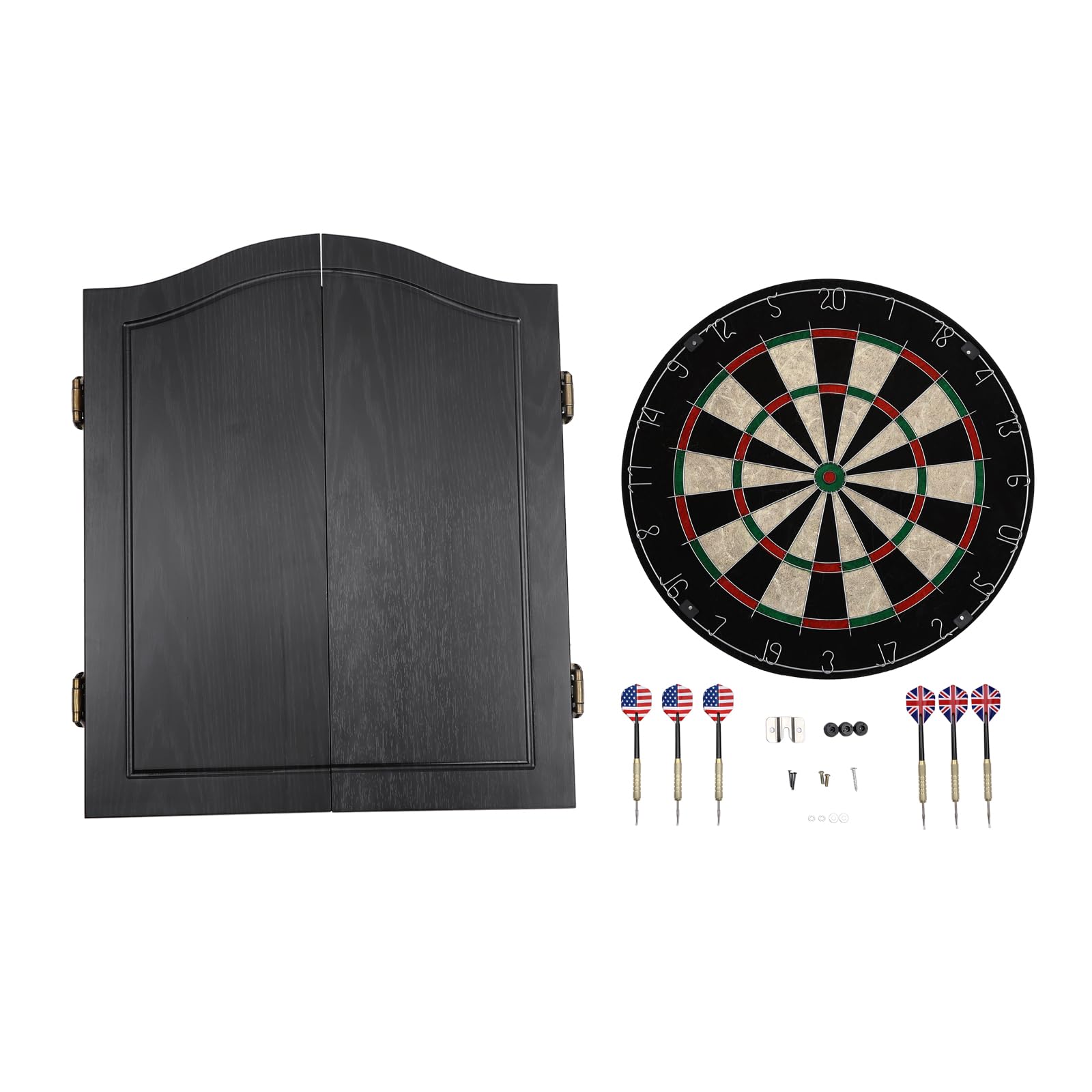 Premium Wall-Mounted Black Dartboard Cabinet Set - Easy Assembly Wooden Dart Board with Hideaway Storage & 2 Steel-Tip Darts - Ready-to-Play Bundle for Game Rooms, Bars, and Man Caves