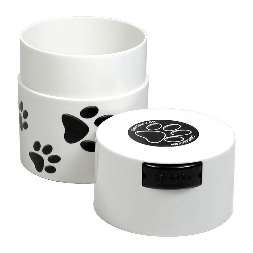 Pawvac 3 Ounce Vacuum Sealed Pet Food Storage Container with White Cap & Black Paws - Airtight Dry Food Container for Dogs, Cats, Treats - Perfect for Kitchen, Travel, Camping & Fresh Food Preservation