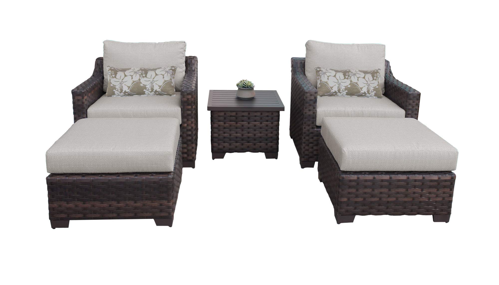 TK Classics Kathy Ireland River Brook 5-Piece Outdoor Wicker Patio Furniture Set in Ash - Perfect for Backyard, Garden, Poolside & Patio Relaxation