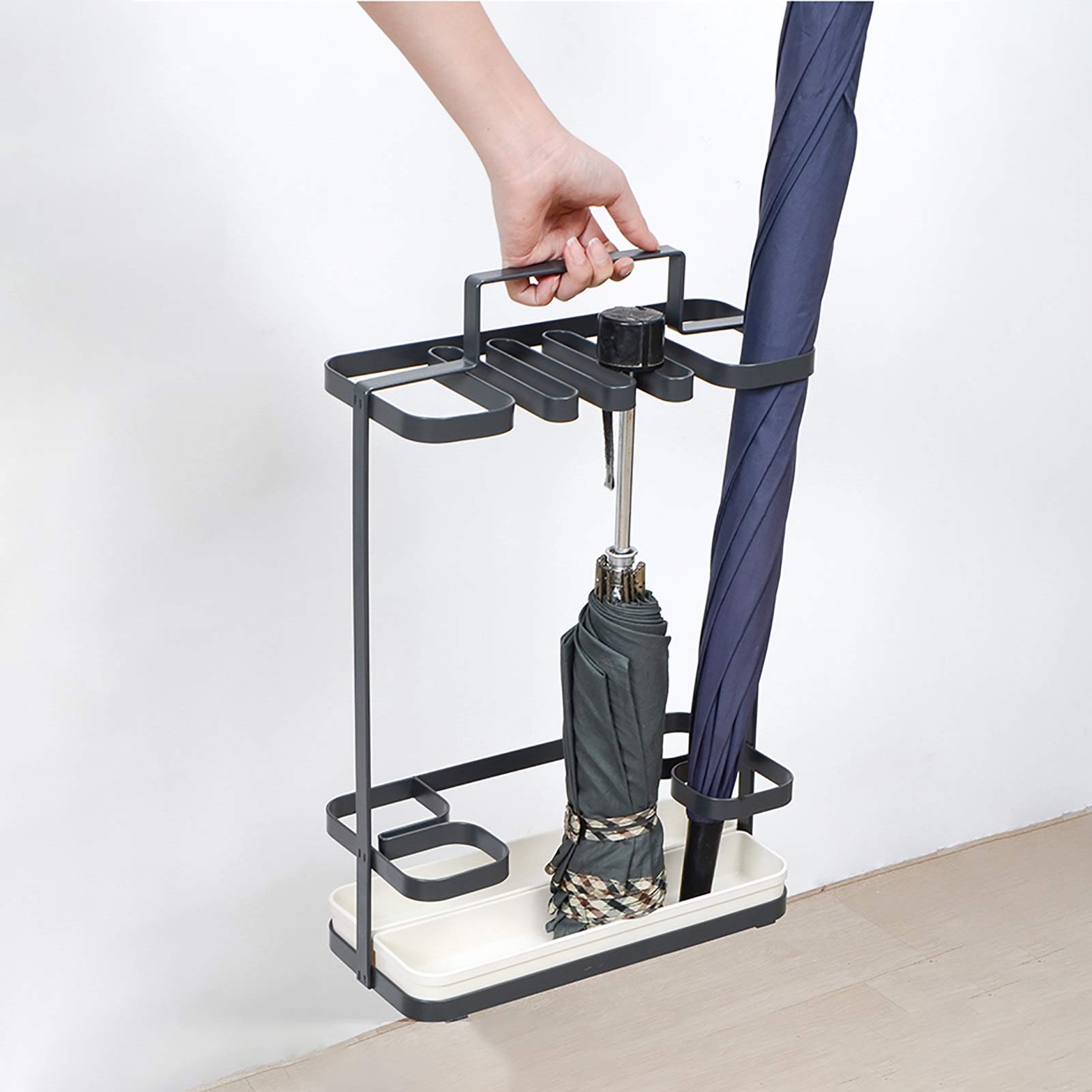 Portable Umbrella Stand for Entryway & Indoor Use - Heavy Duty Floor Umbrella Holder for Long & Short Umbrellas with Removable Drip Tray (Black) - Perfect for Home, Office, Restaurant & Hotel Entryways