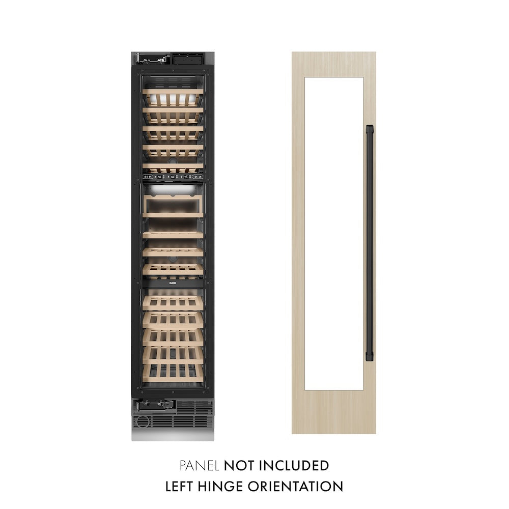 ZLINE Autograph Edition 18 Inch 9.0 Cubic Feet Triple Zone 68 Bottle Panel Ready Left Hinge Column Wine Cooler with Matte Black Accents (RBCWVLZ 18 MB) - Perfect for Home Bars, Wine Cellars, and Entertaining Spaces