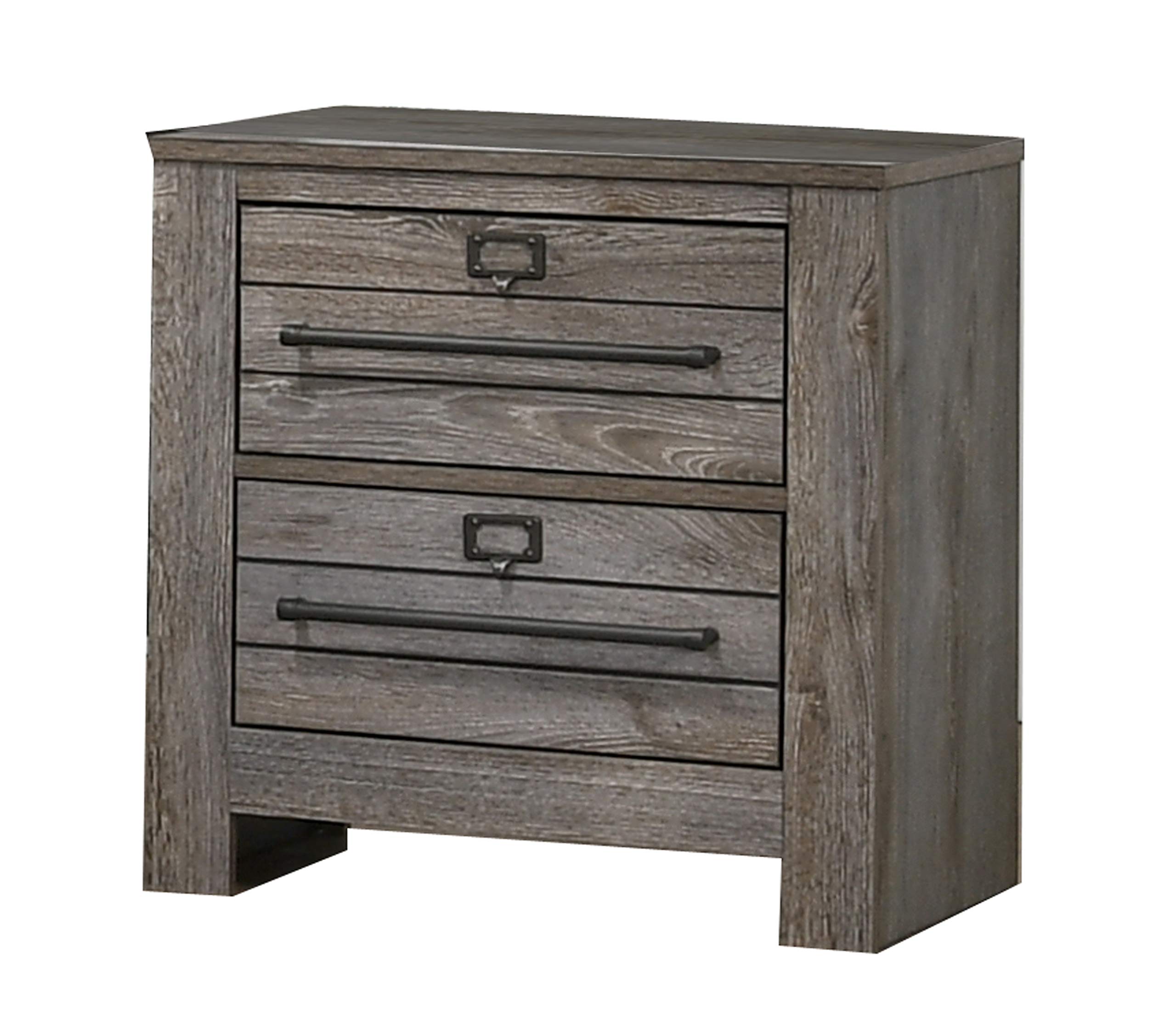 Benjara 2 Drawer Wooden Nightstand with Metal Bar Pulls and Sled Base - Gray Finish Bedside Table for Bedroom, Living Room, or Office Storage