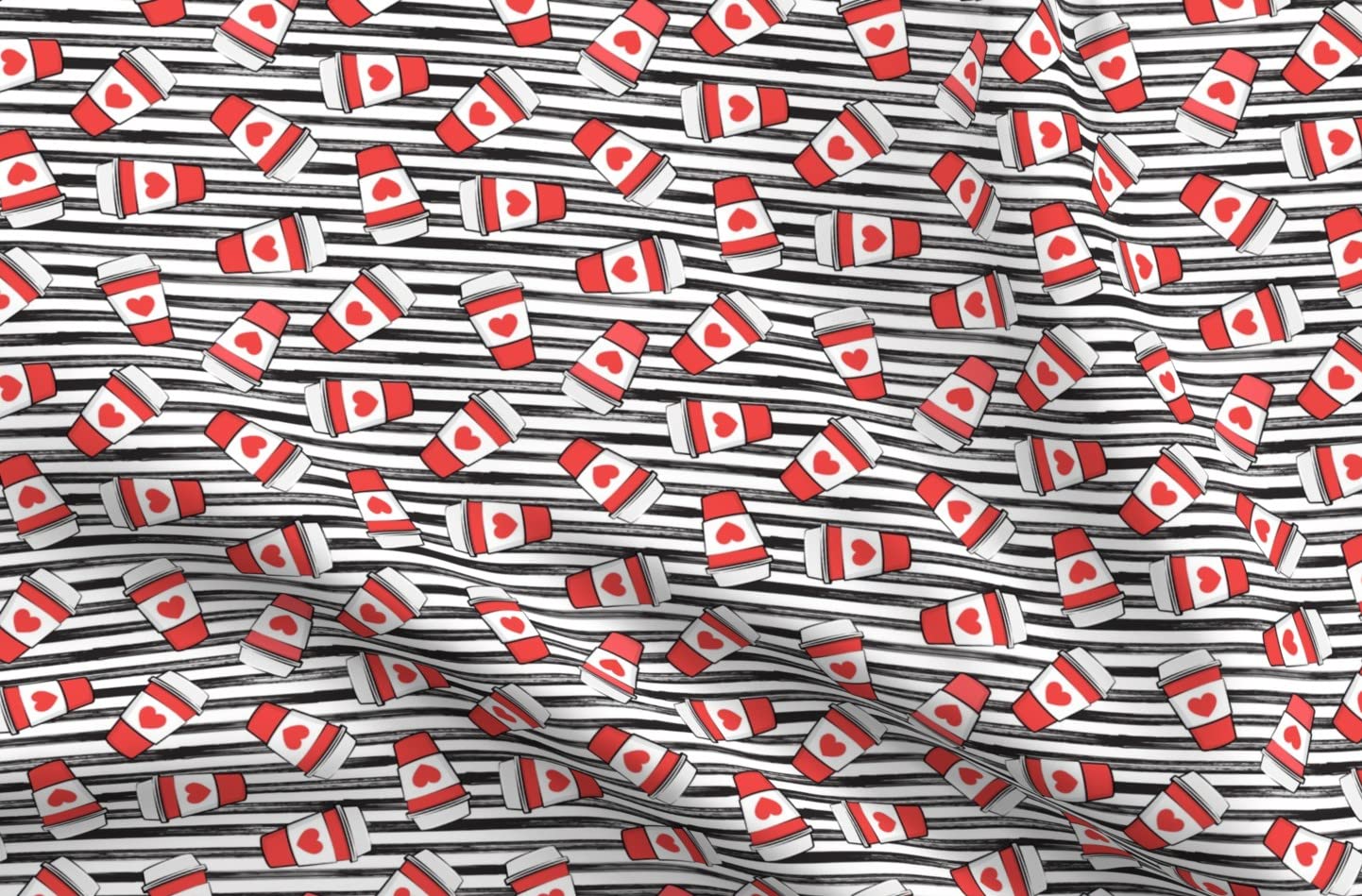 Valentine's Day Coffee Red Hearts & Black Stripes Printed Minky Fabric Fat Quarter - Soft Plush Material for Sewing Baby Blankets, Quilt Backing, DIY Crafts - Perfect for Romantic Gifts & Home Decor