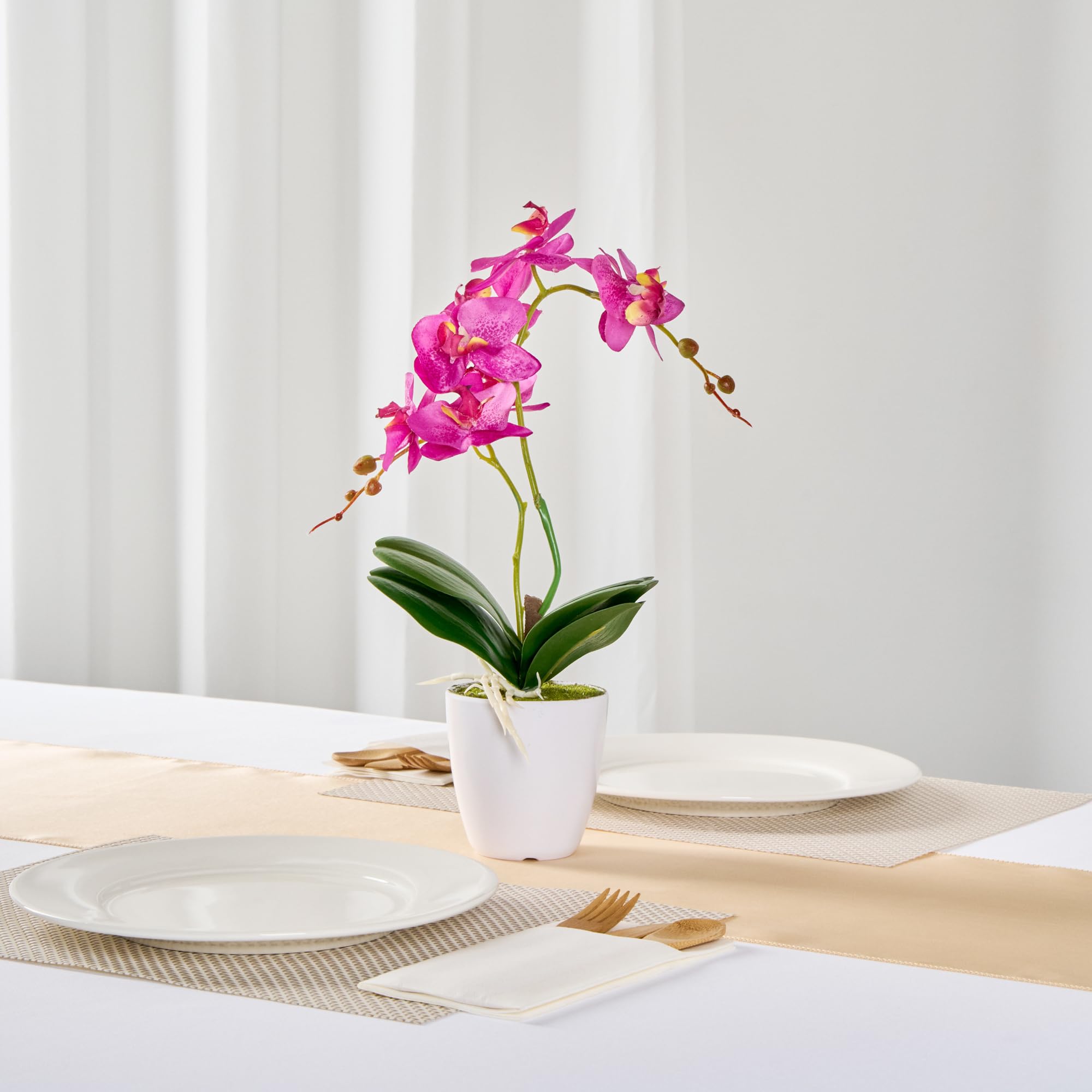 12 Pack Artificial Moth Orchids in Plastic Pots - 4x15 Inch Fake Flowers with 8 Blooms Each, Magenta Plastic Faux Orchids for Wedding Centerpieces, Home & Office Decor, Party Table Arrangements - Perfect for Dining Tables, Reception Desks & Event Venues