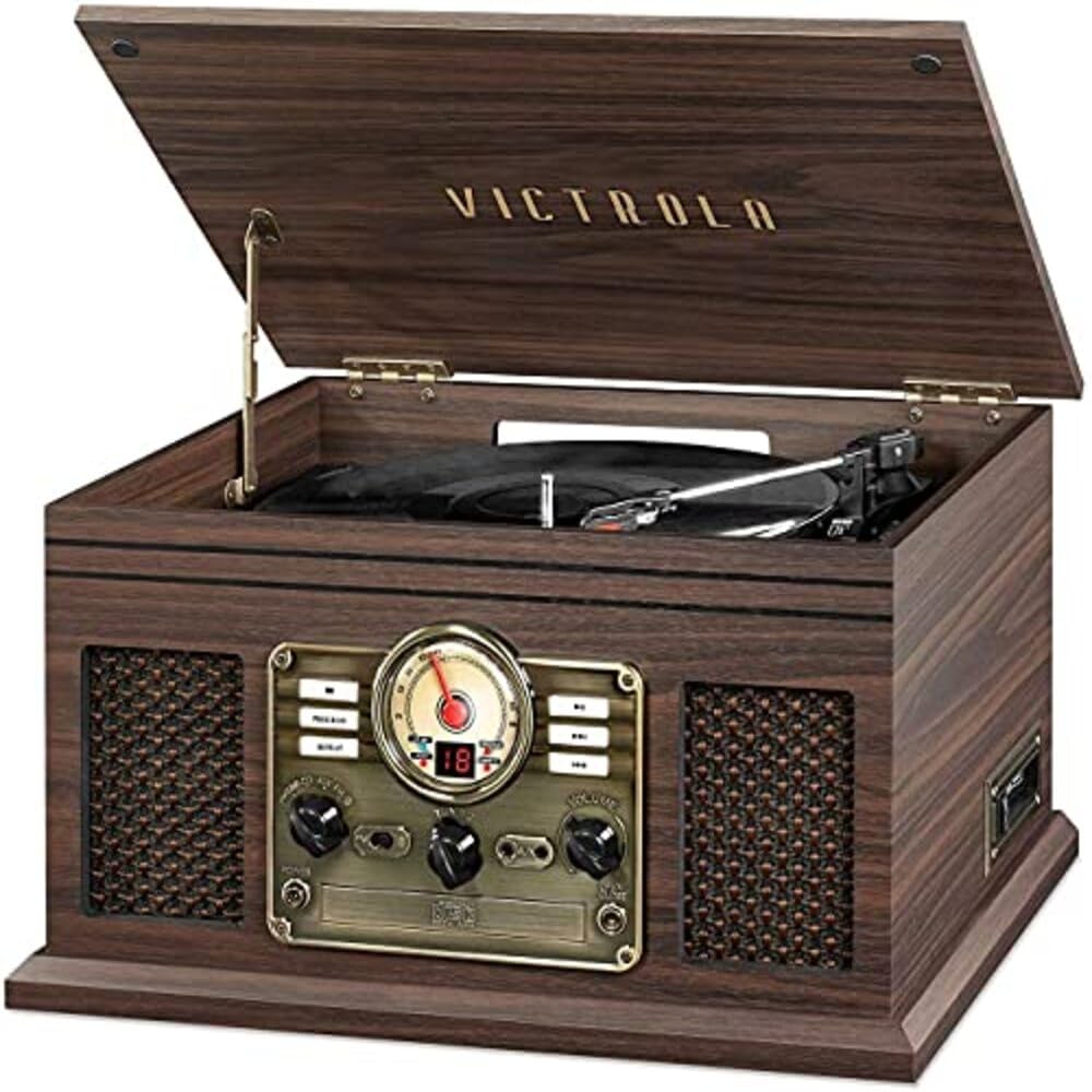 Victrola Nostalgic 6-in-1 Bluetooth Record Player & Multimedia Center with Built-in Speakers - 3-Speed Turntable, CD & Cassette Player, AM/FM Radio | Wireless Music Streaming | Espresso Finish | Perfect for Home, Office & Vintage Music Lovers