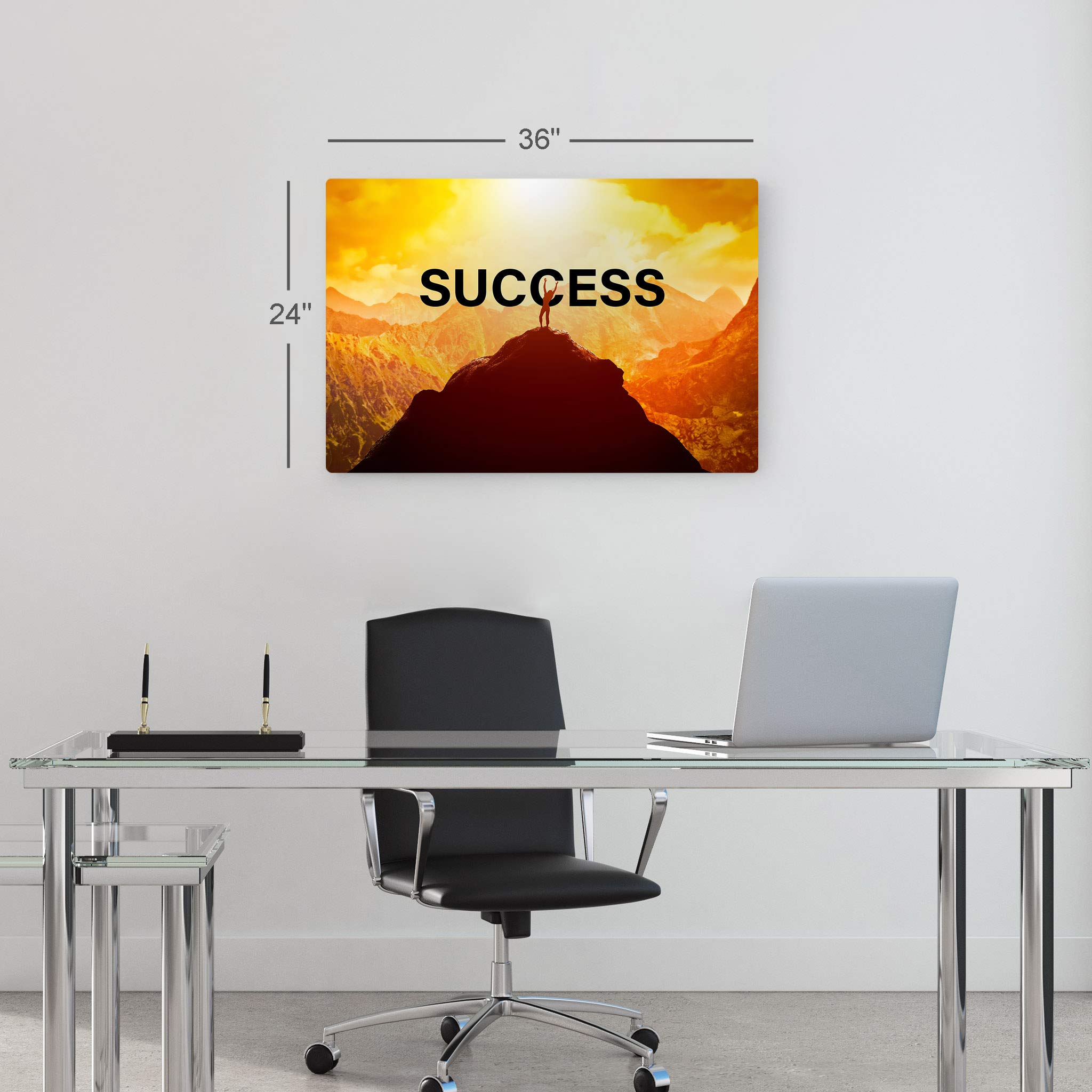 Success Orange Sunset Sky and Mountain Motivational Metal Wall Art - Inspirational Office Decor with Entrepreneur Quote - 30x40 Inch Ready to Hang Metal Print - Perfect for Home, Office, or Gift Idea