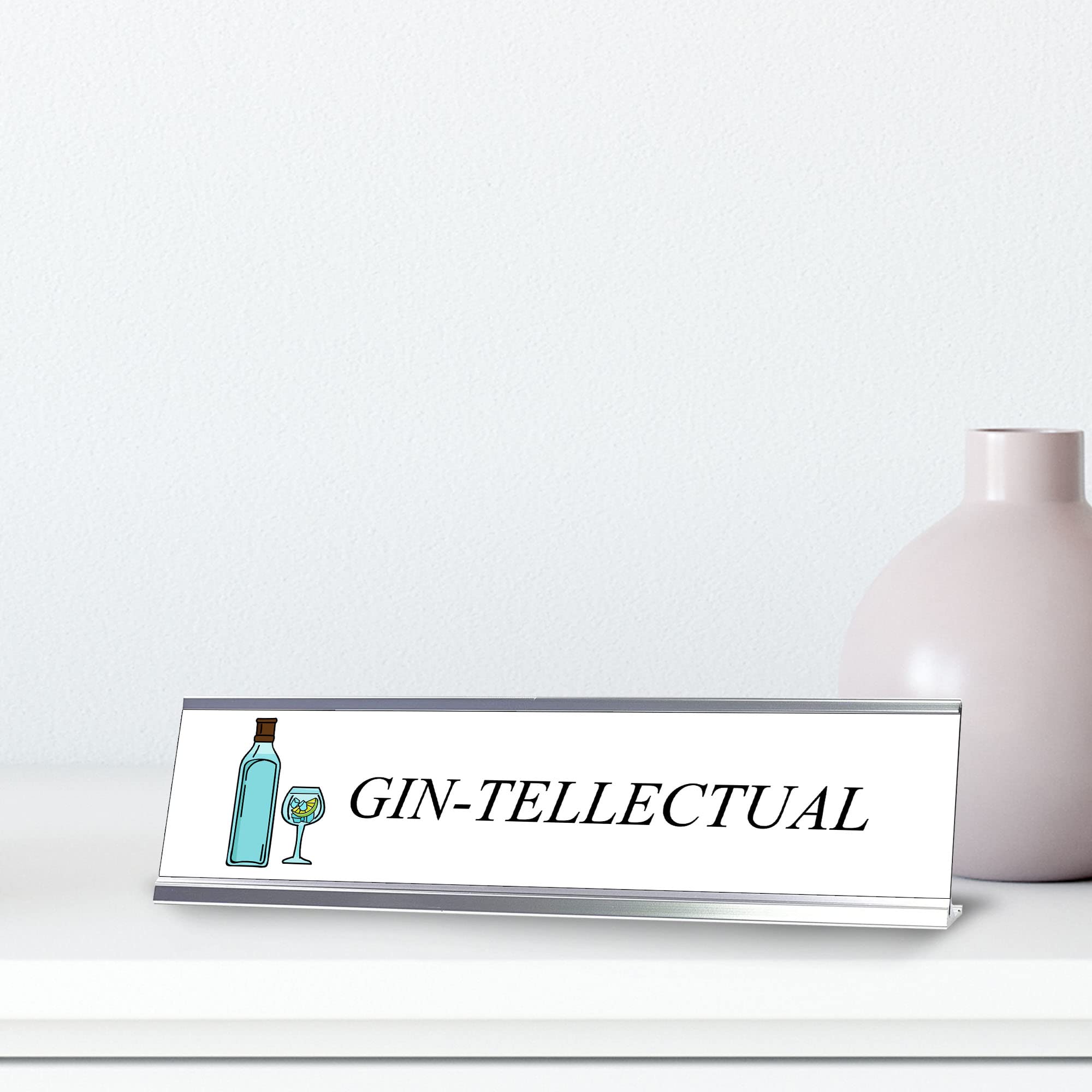 Gin-Tellectual Silver Frame Desk Sign - 2 x 8 Inches - Funny Office Decor for Gin Lovers - Perfect for Bar, Home Office or Gift