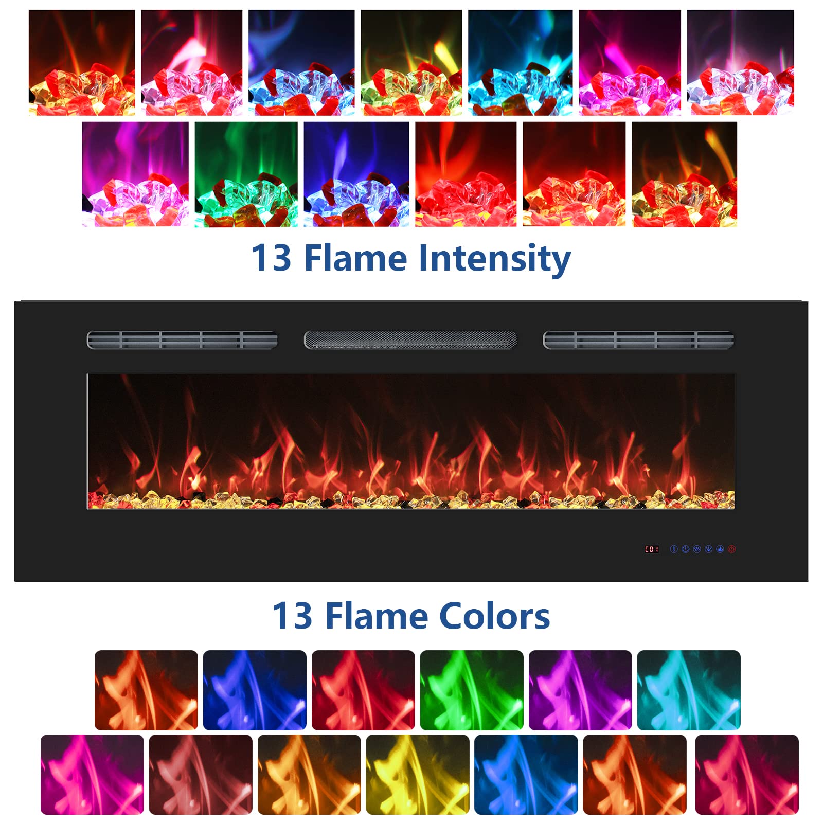 50 Inch Recessed Electric Fireplace Insert - Wall Mounted Fireplace Heater with Remote Control, Timer & 13 Adjustable Flame Settings (750W/1500W) - Perfect for Living Rooms, Bedrooms & Home Decor