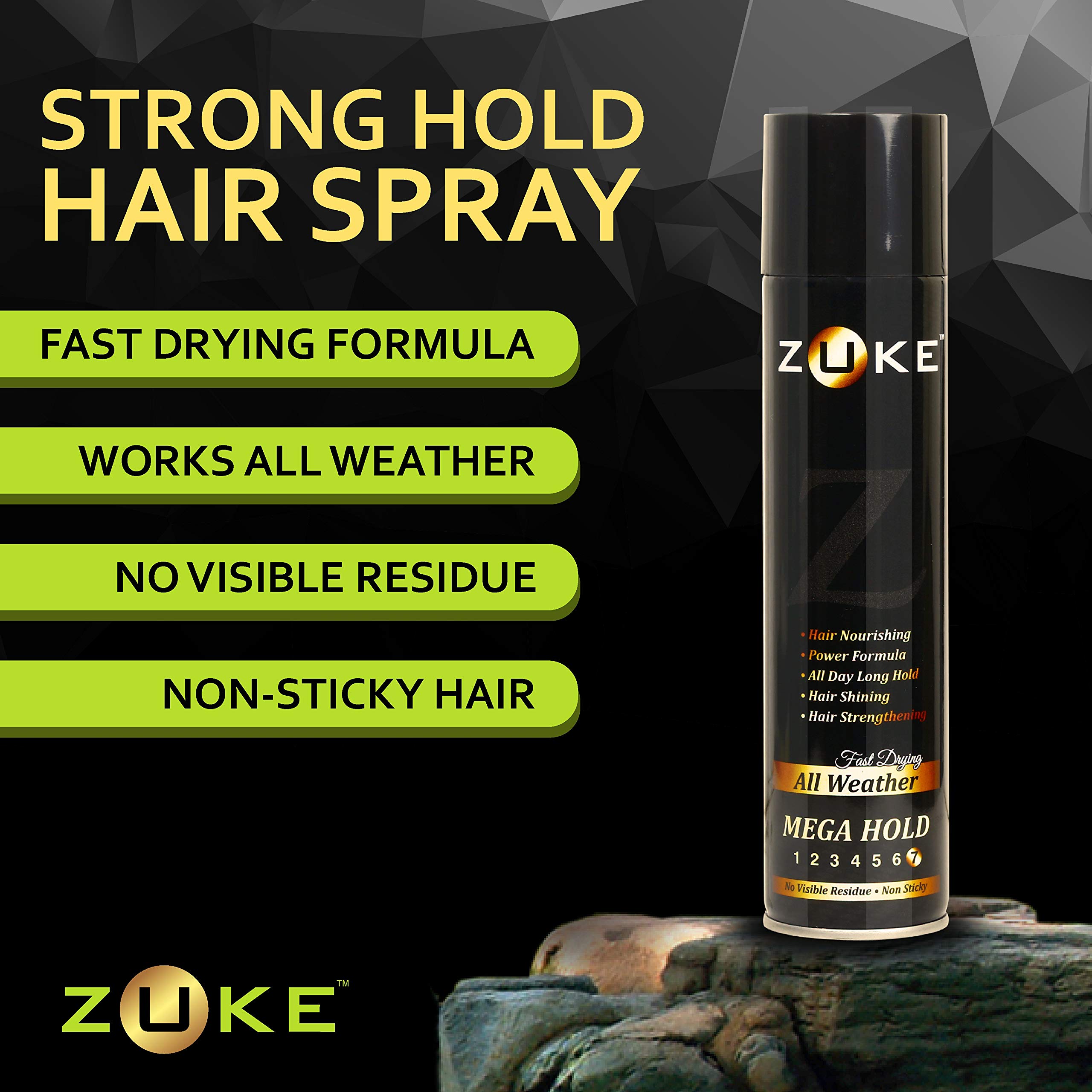 Zuke Strong Hold Power Hair Spray for Men & Women - 250ml | Long-Lasting Styling & Volume | Perfect for Parties, Weddings & Everyday Use