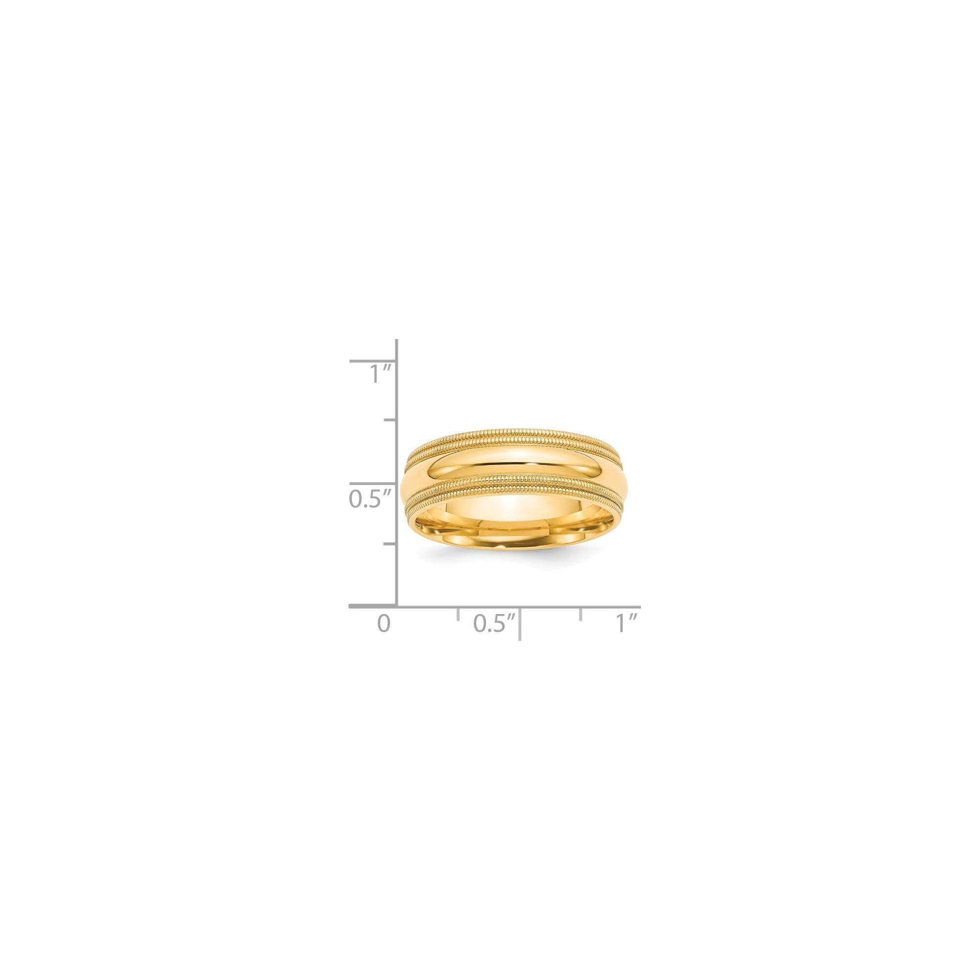 14k Yellow Gold 7mm Milgrain Comfort Fit Ring - Size 9.5 for Wedding Bands
