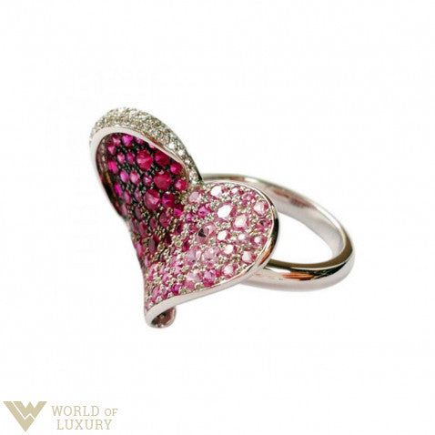 Chopard 18K White Gold Pink Sapphire Ruby Diamond Heart Ring for Women - Elegant Jewelry Gift for Anniversary, Valentine's Day & Special Occasions