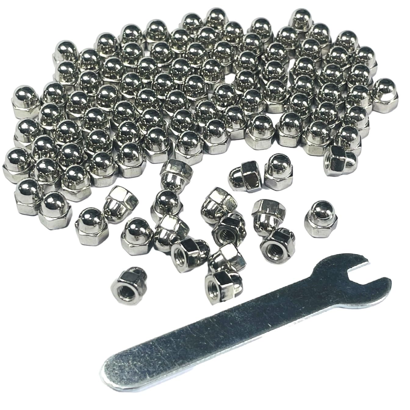 100pcs M3-0.5 Acorn Cap Nuts, 304 Stainless Steel Dome Head Hex Nuts with Bright Finish - 18-8 Grade Hardware Fasteners for Furniture, Machinery & DIY Projects - Open End Wrench Compatible