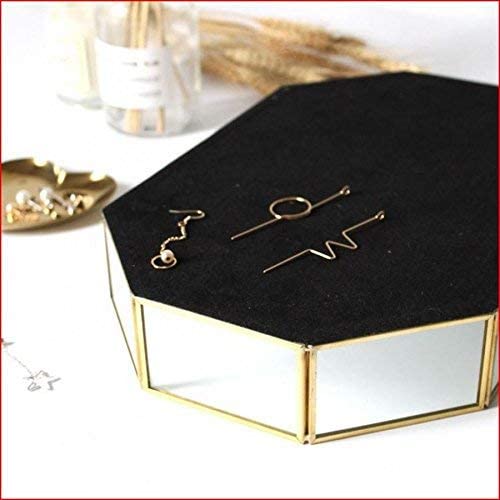 Decorative Gold Leaf Metal Mirror Vanity Tray - 12.4x8.5x2 Inch Jewelry Organizer & Dresser Catchall - Elegant Polygon Design for Jewelry Display, Makeup Storage & Home Decor - Perfect for Bedroom, Bathroom & Entryway Organization