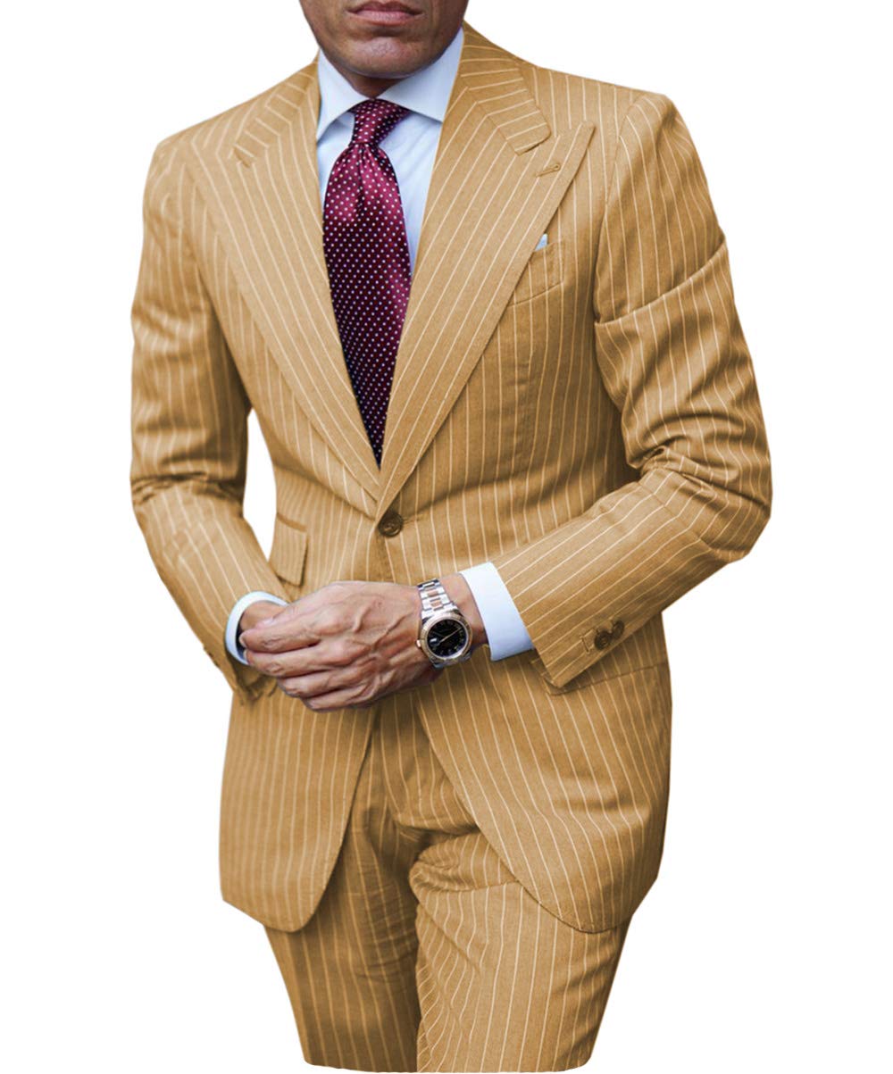 Stylish 2-Piece Men's Casual Suit Set - V Neck Notched Lapel Groomsmen Prom Tuxedo with Pinstripe Design (Jacket & Pants) | Perfect for Weddings, Proms, Business Events & Formal Occasions