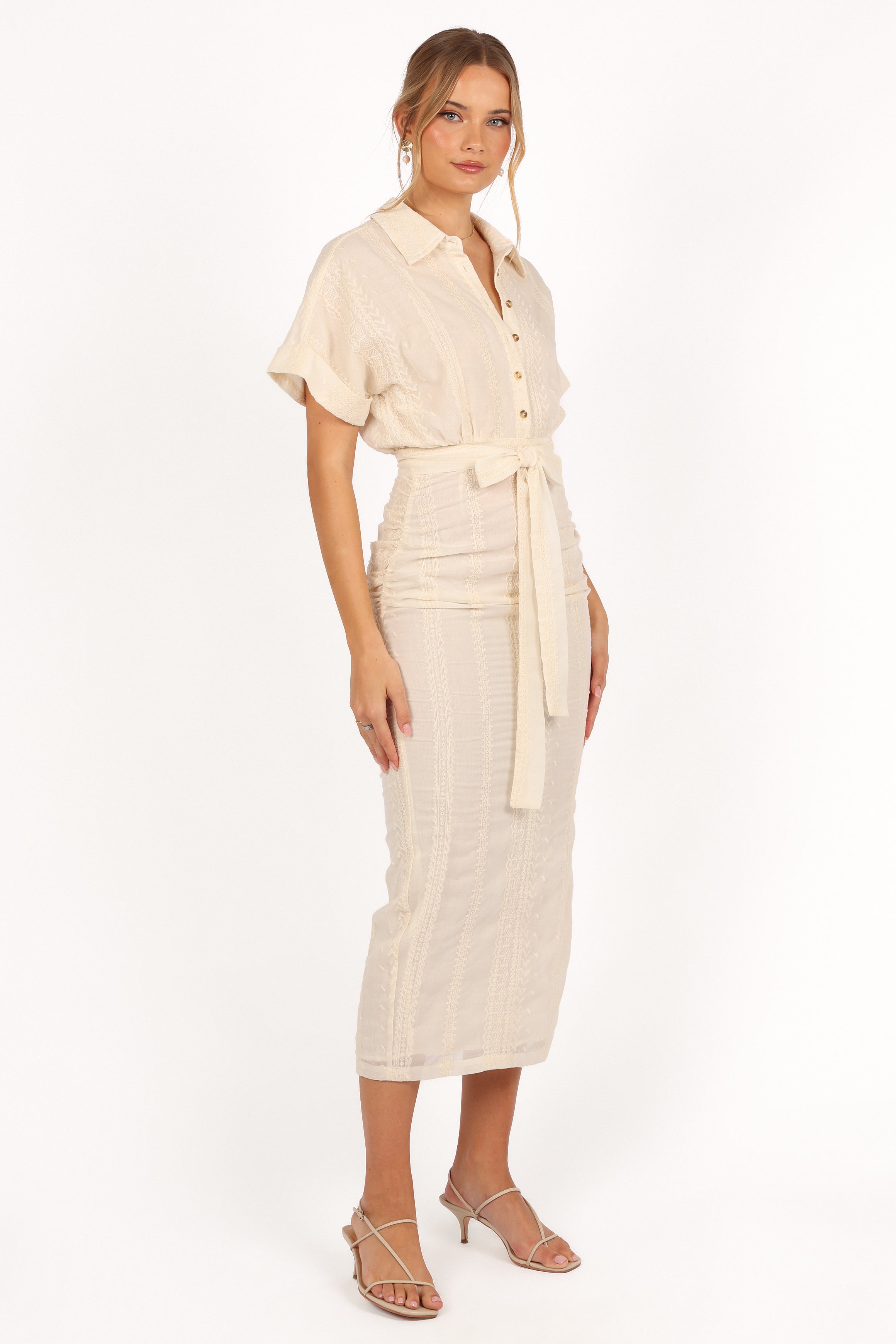 Adorlee Women's Midi Dress in Cream - Elegant A-Line Flowy Summer Dress for Casual Wear, Office, Date Night & Special Occasions