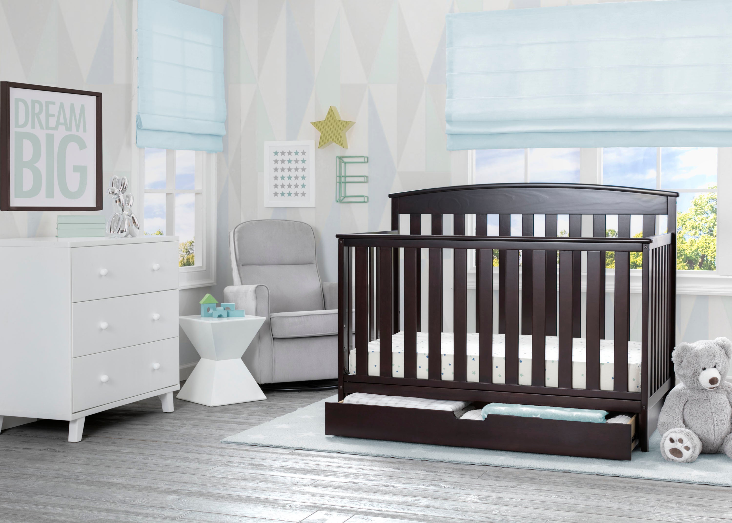 Duke 4-in-1 Convertible Baby Crib with Storage Drawer - Nursery Furniture for Newborn to Toddler Bed - Perfect for Small Spaces & Modern Nurseries